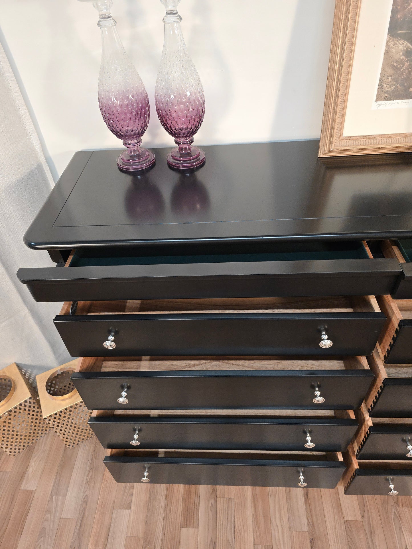 Elegant Solid Wood 8-Drawer Dresser by Stanley – Classic Black with Silver Knobs