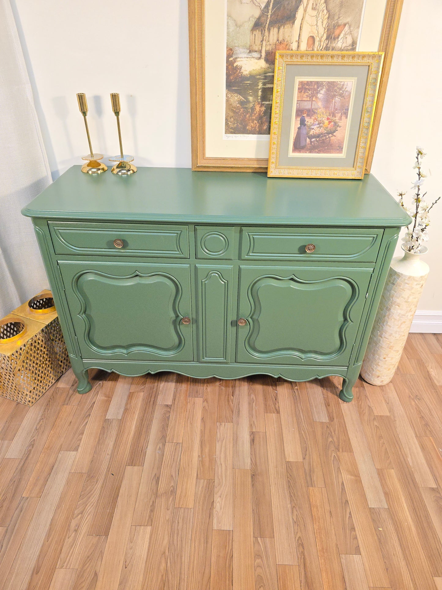 Sage Green Wood French Provincial Sideboard/Buffet by Stiehl Furniture