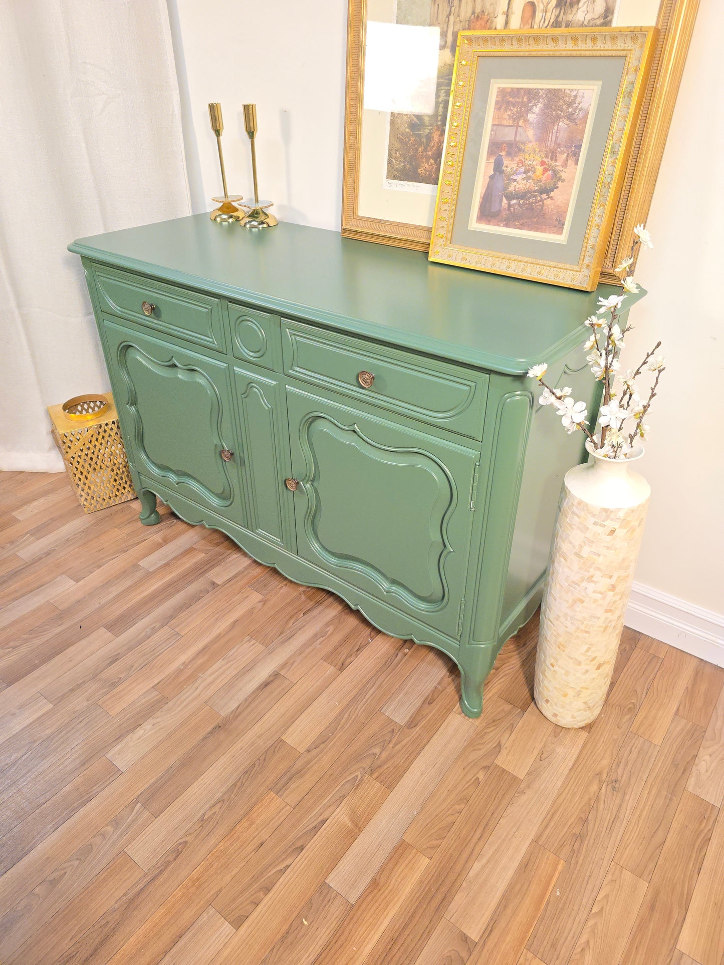 Sage Green Wood French Provincial Sideboard/Buffet by Stiehl Furniture