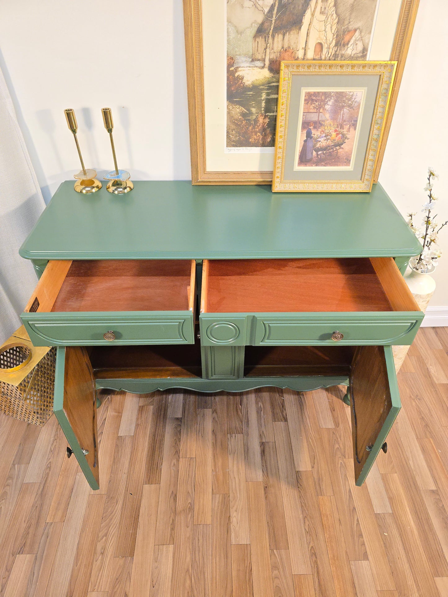 Sage Green Wood French Provincial Sideboard/Buffet by Stiehl Furniture