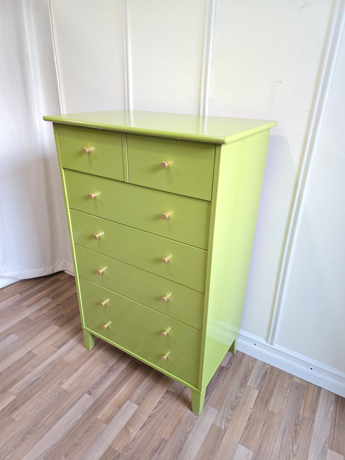 Refinished Mid-Century Solid Wood Dresser in Fresh Apple Green Lacquer
