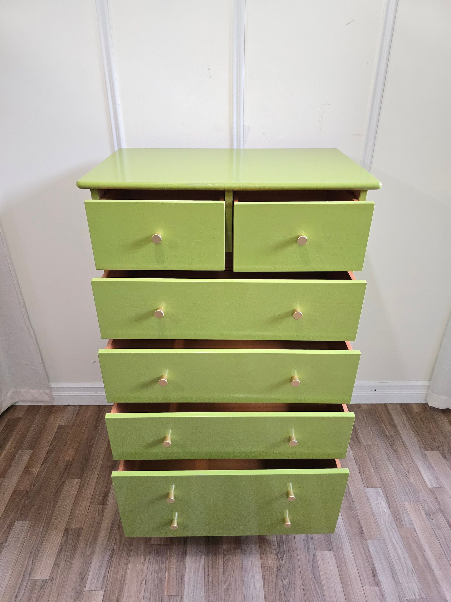 Refinished Mid-Century Solid Wood Dresser in Fresh Apple Green Lacquer