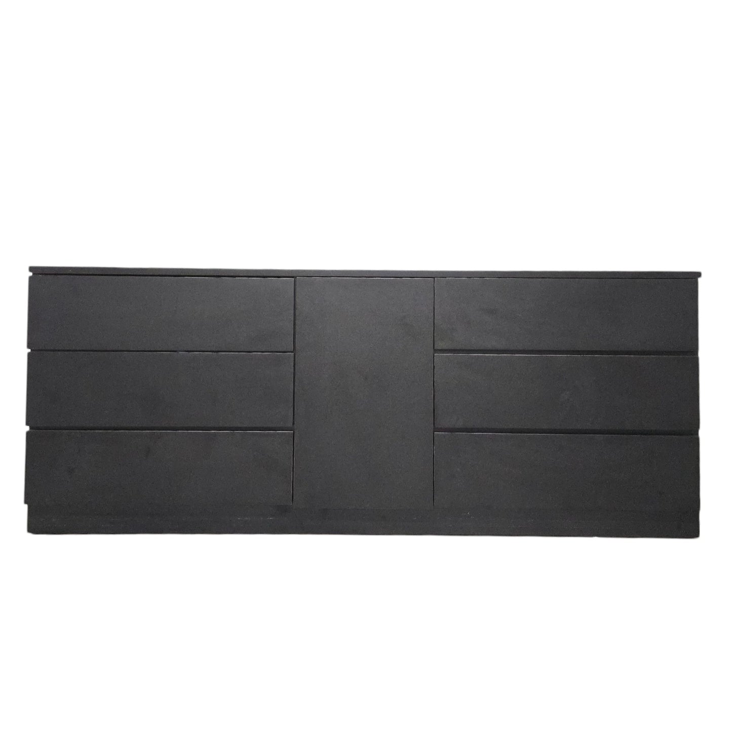 Modern Minimalist Black 6-Drawer Low Dresser with Central Cabinet