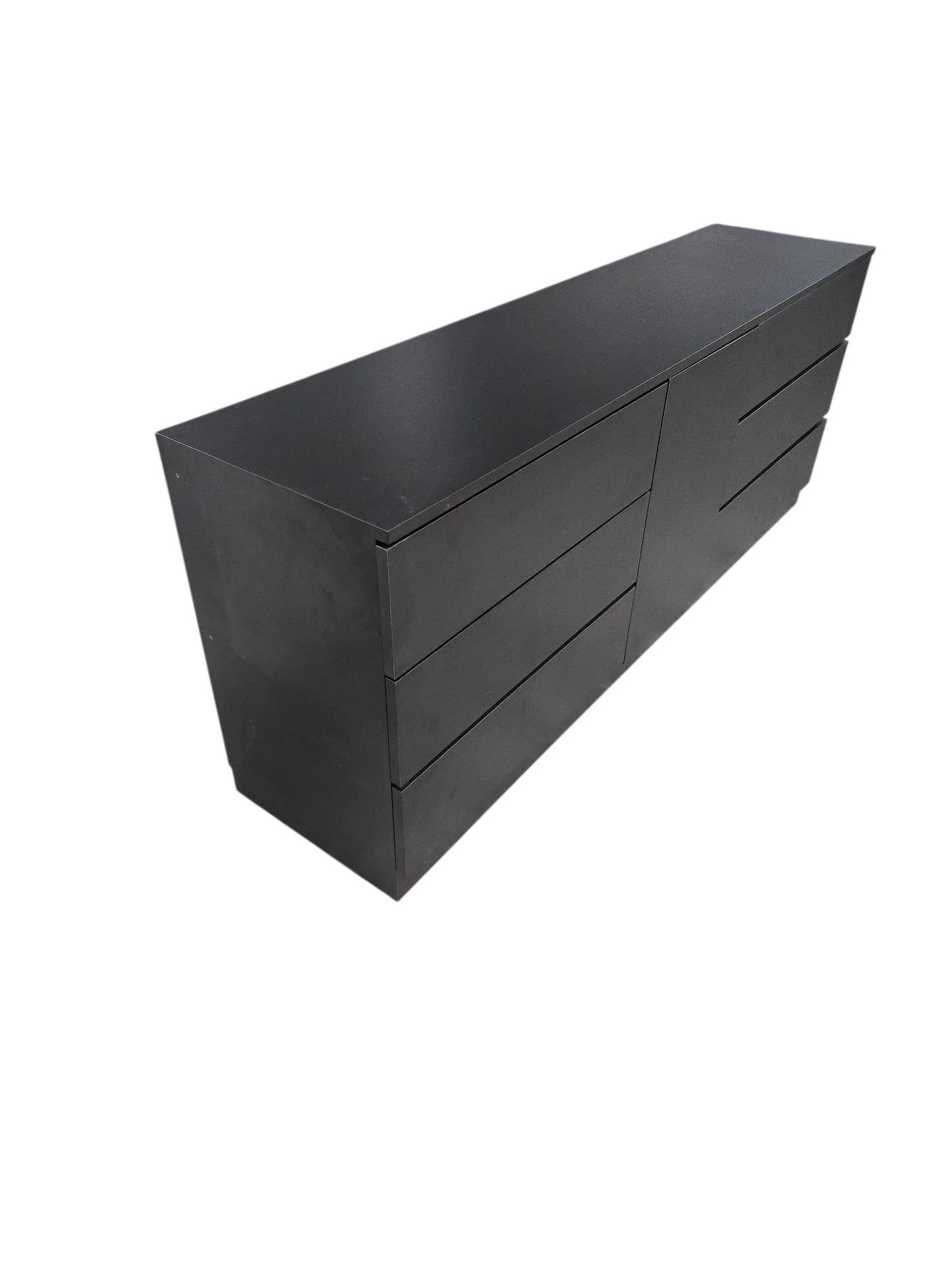 Modern Minimalist Black 6-Drawer Low Dresser with Central Cabinet