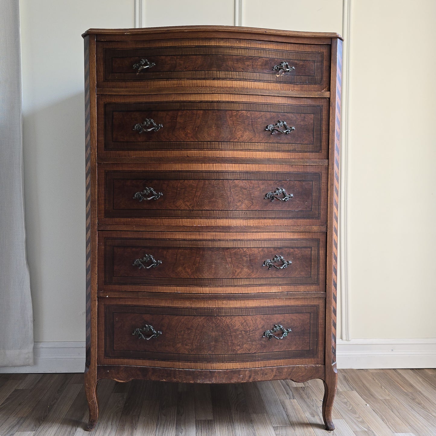 Vintage French Provincial Tallboy Dresser – Original Wood Finish