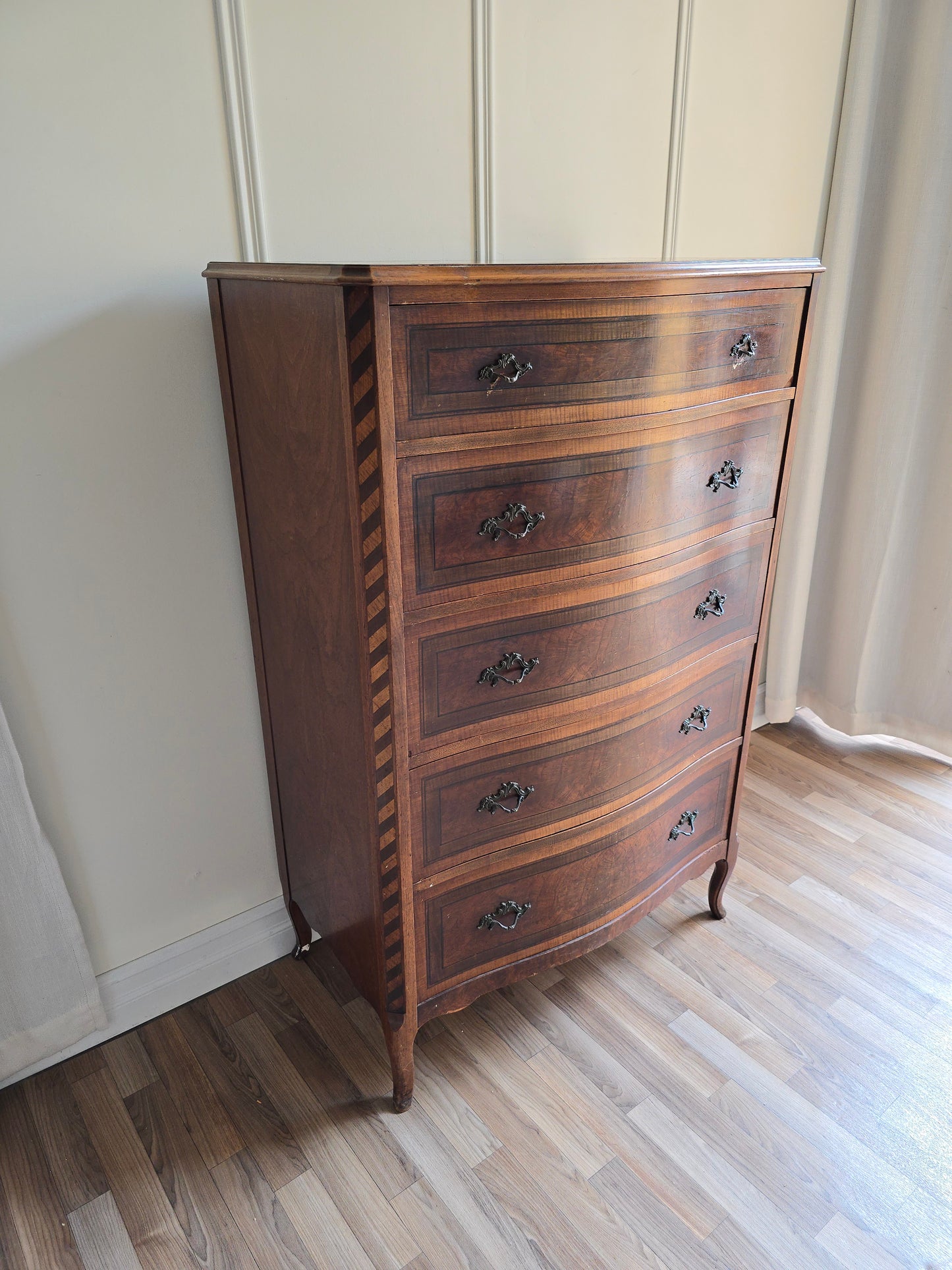 Vintage French Provincial Tallboy Dresser – Original Wood Finish
