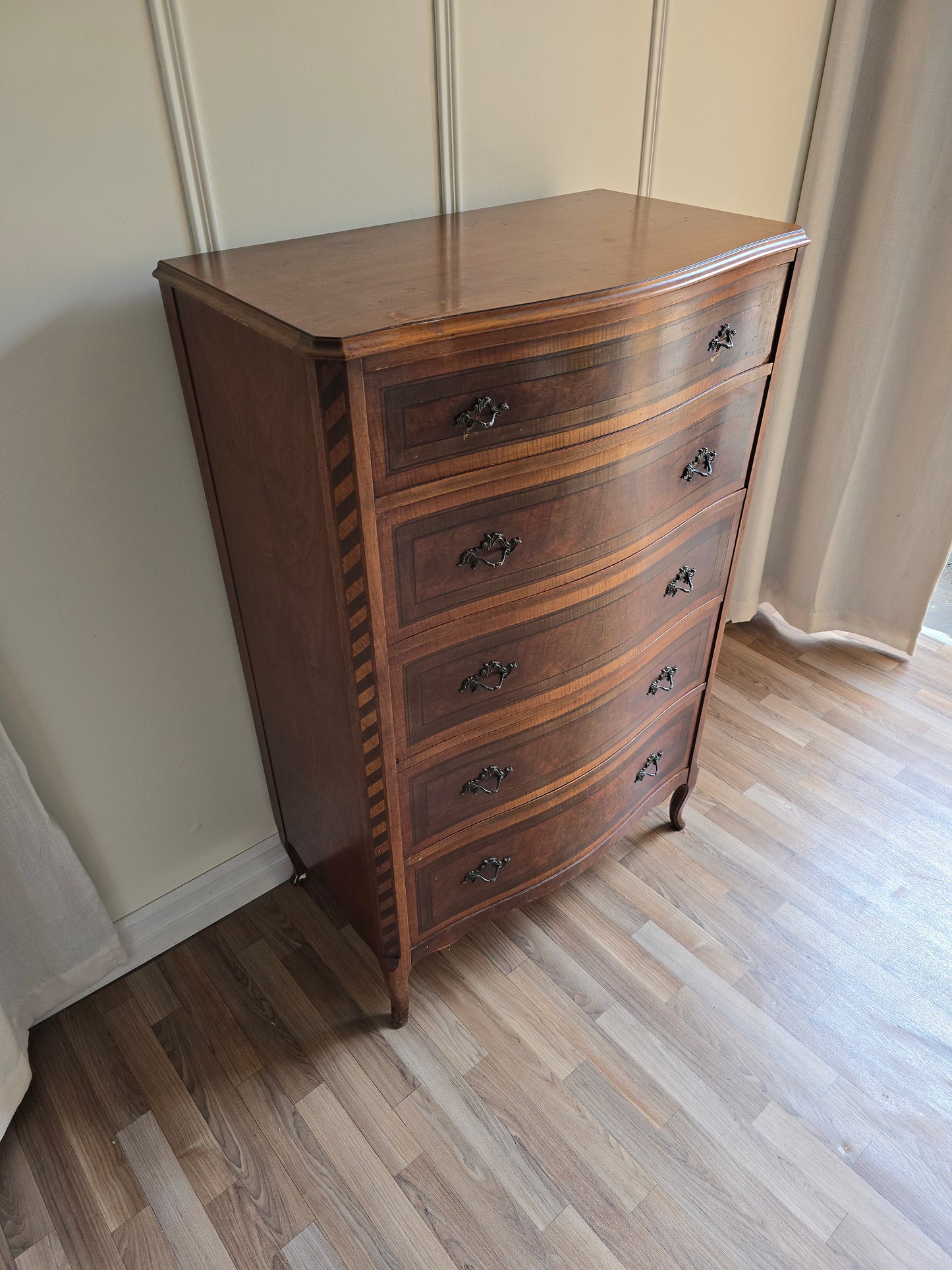 Vintage French Provincial Tallboy Dresser – Original Wood Finish