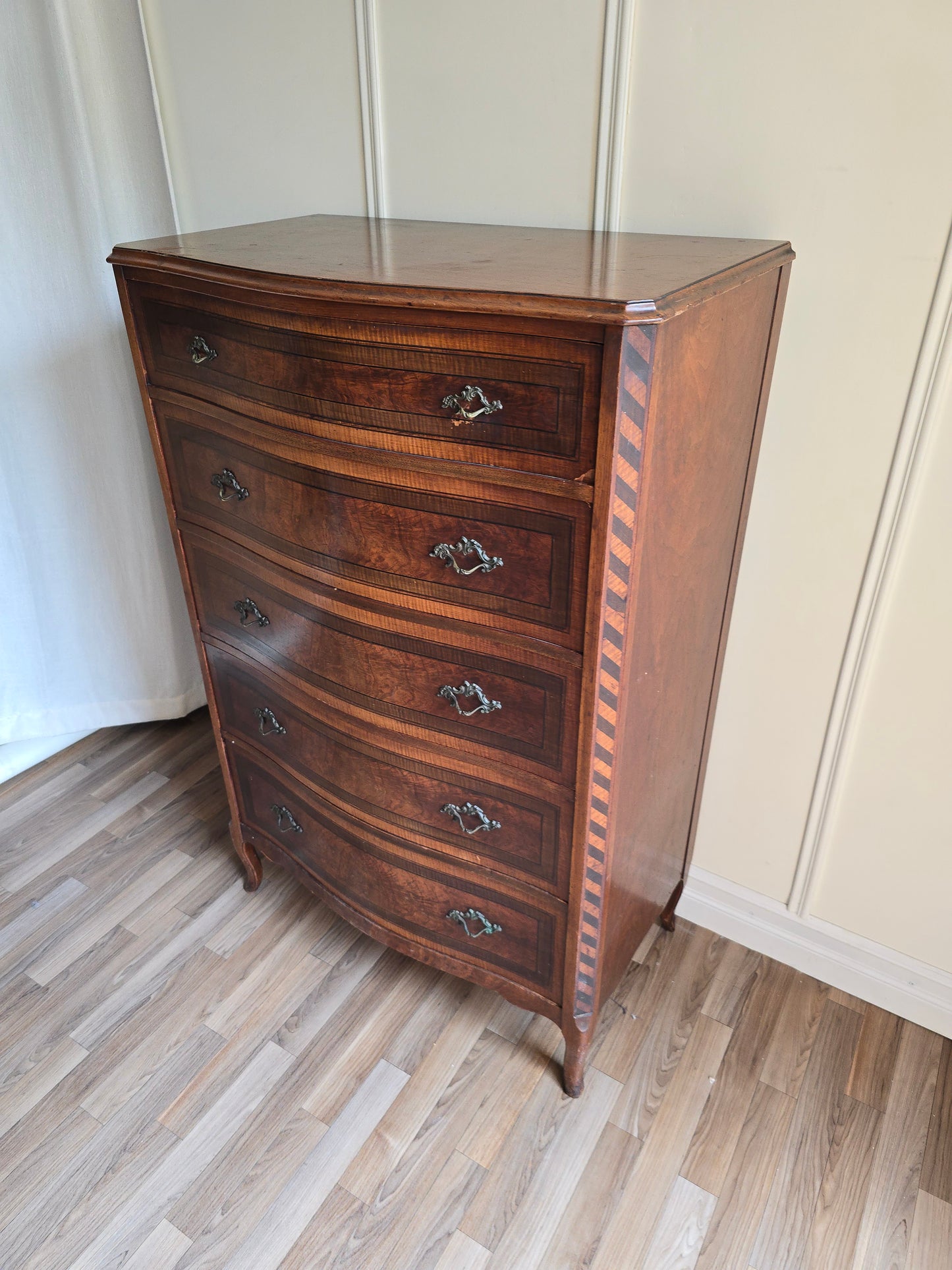 Vintage French Provincial Tallboy Dresser – Original Wood Finish
