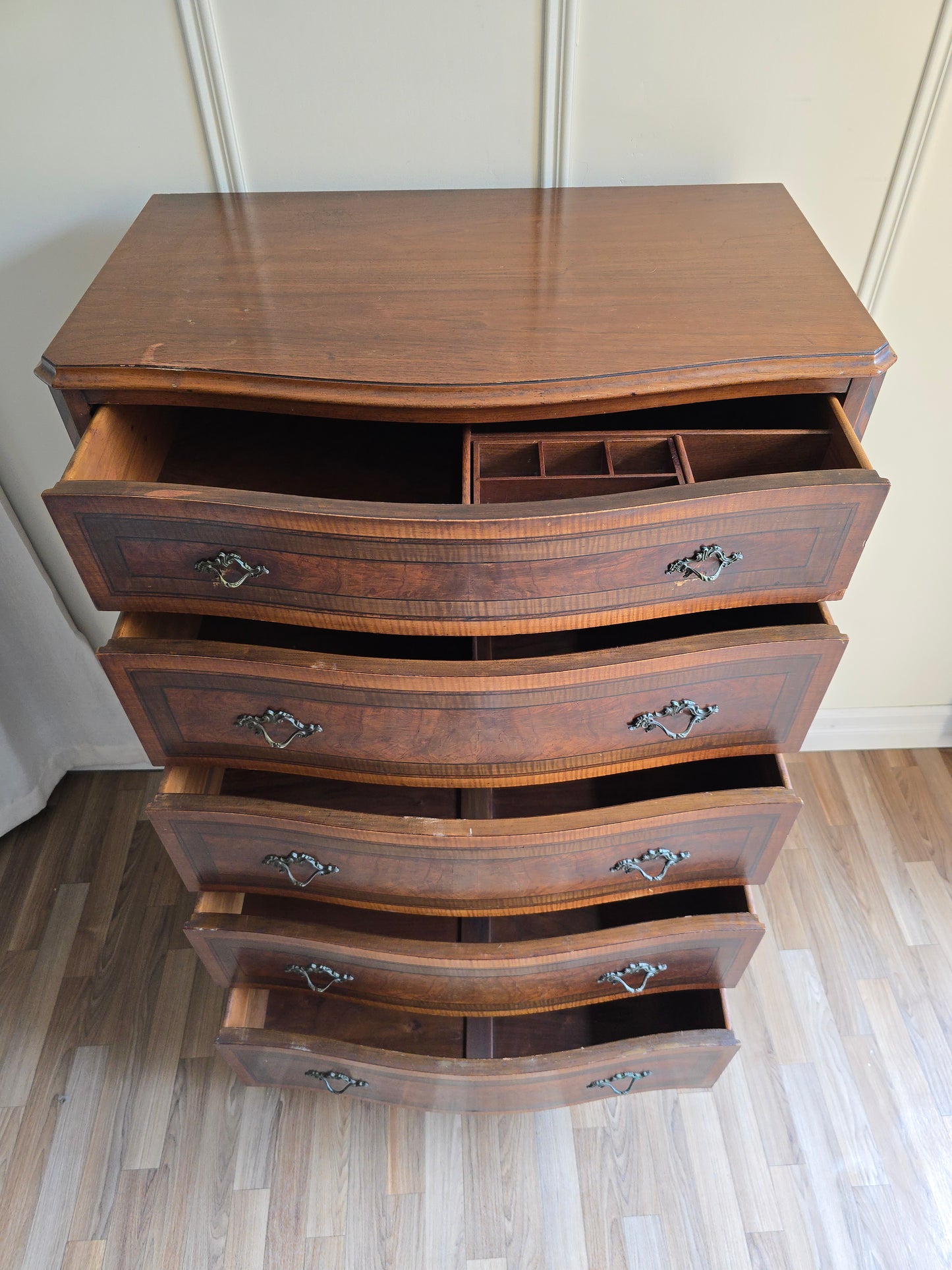 Vintage French Provincial Tallboy Dresser – Original Wood Finish