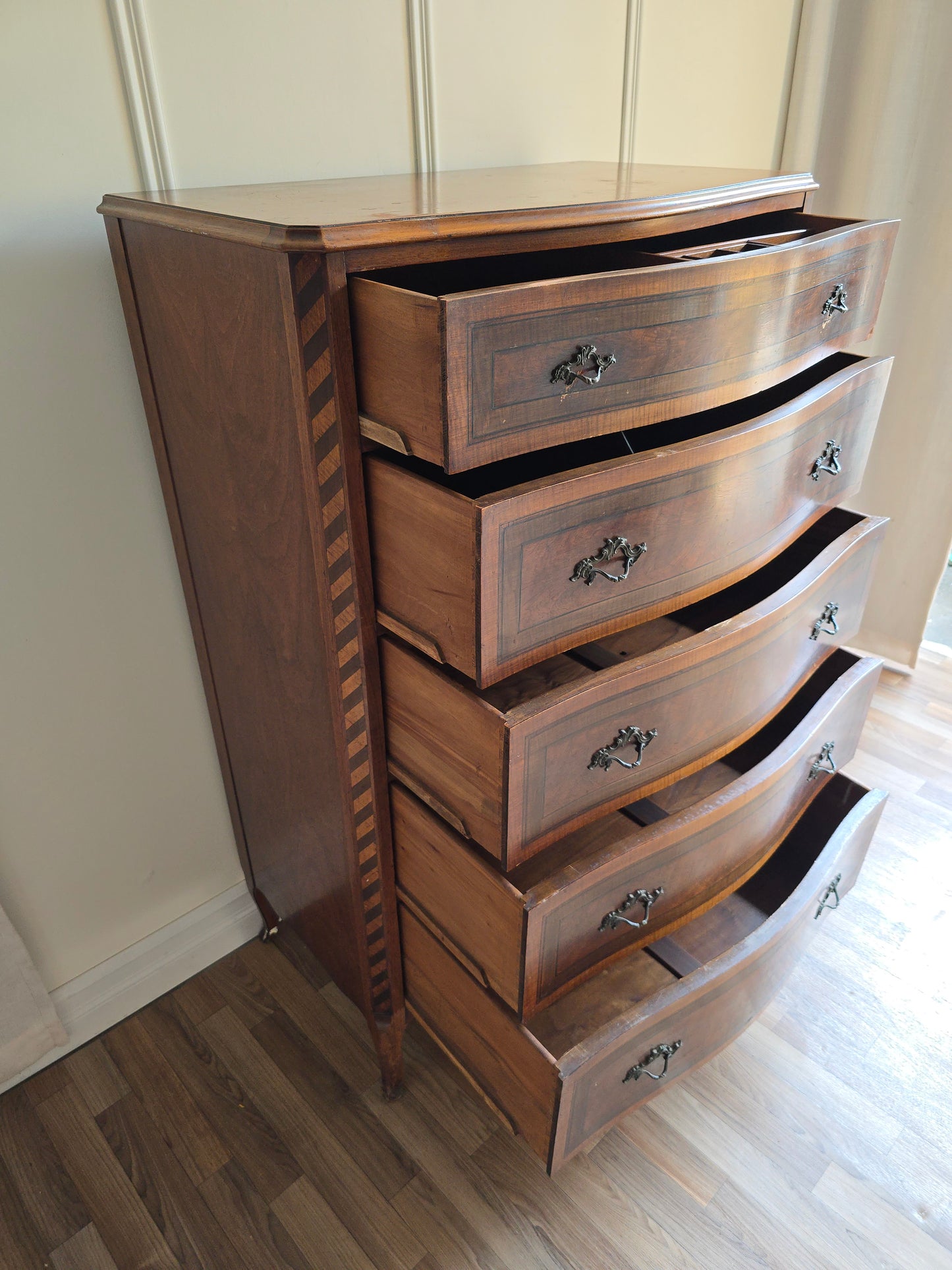 Vintage French Provincial Tallboy Dresser – Original Wood Finish