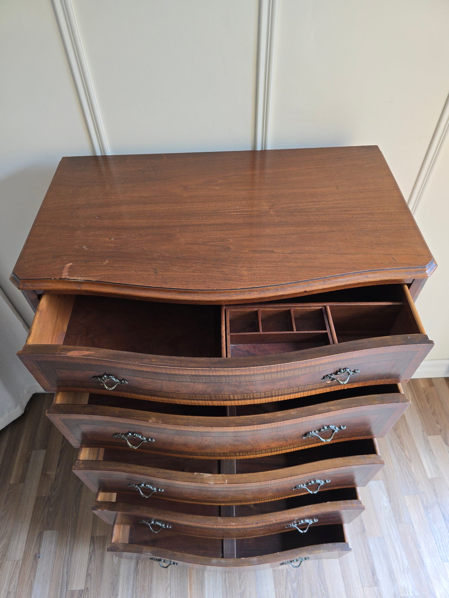 Vintage French Provincial Tallboy Dresser – Original Wood Finish