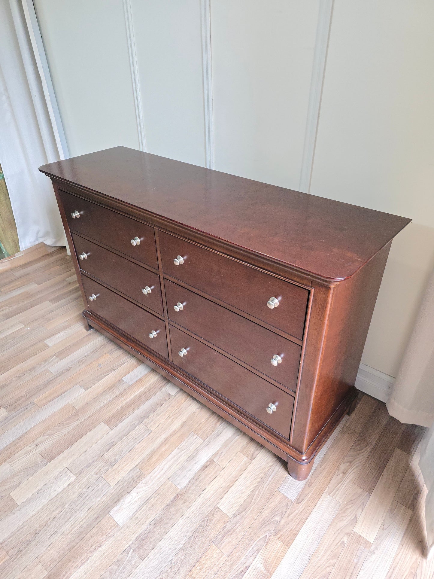 Solid Wood 6-Drawer Dresser in Rich Espresso Finish w/Modern Silver Knobs