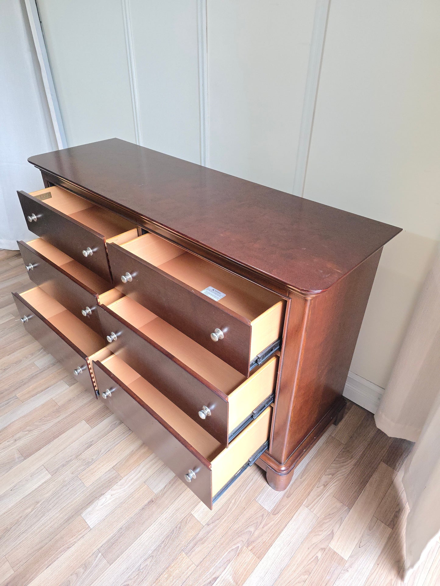 Solid Wood 6-Drawer Dresser in Rich Espresso Finish w/Modern Silver Knobs