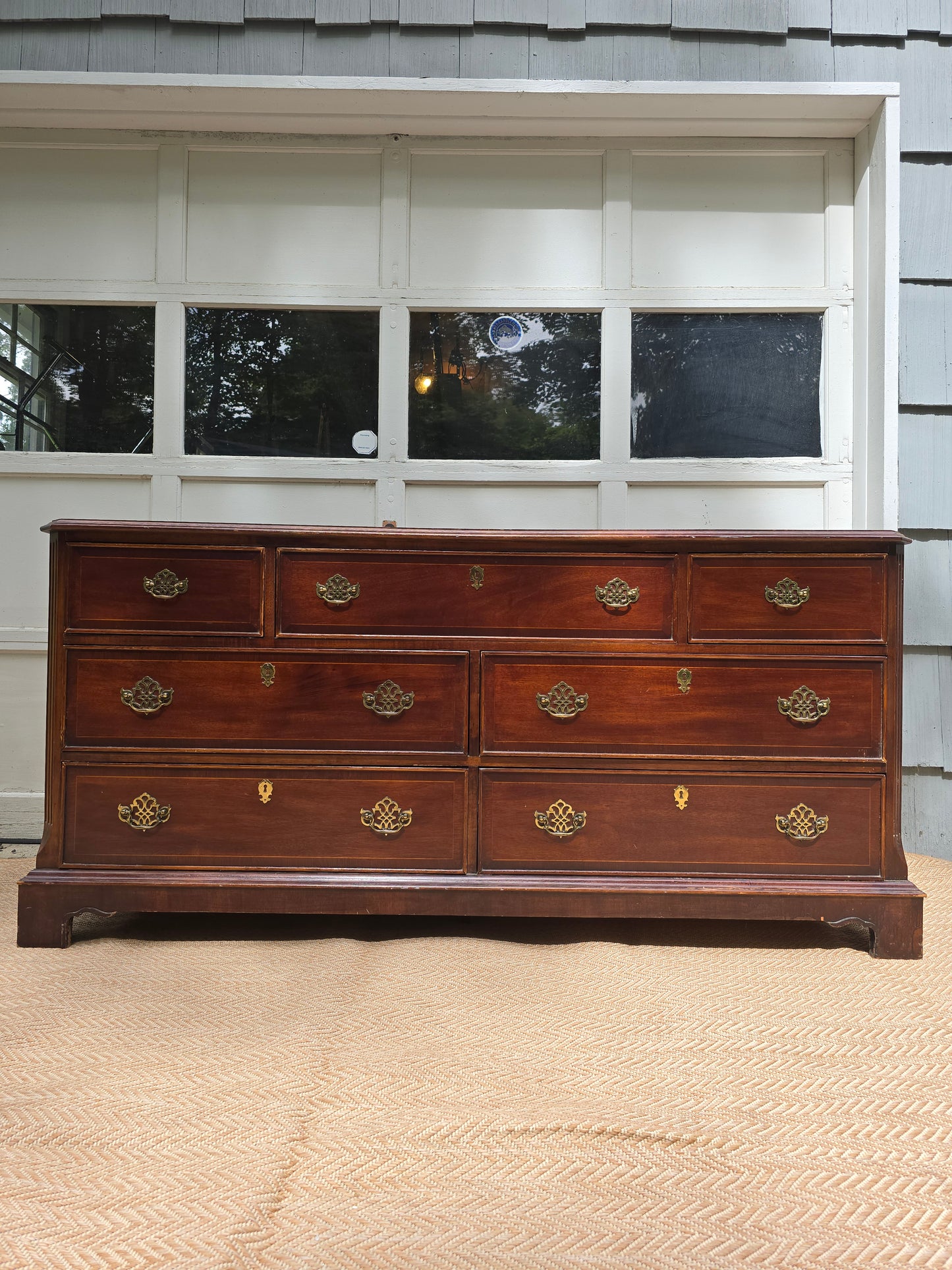Vintage American of Martinsville Dresser: Solid Mahogany 9-Drawer Chest with Brass Hardware