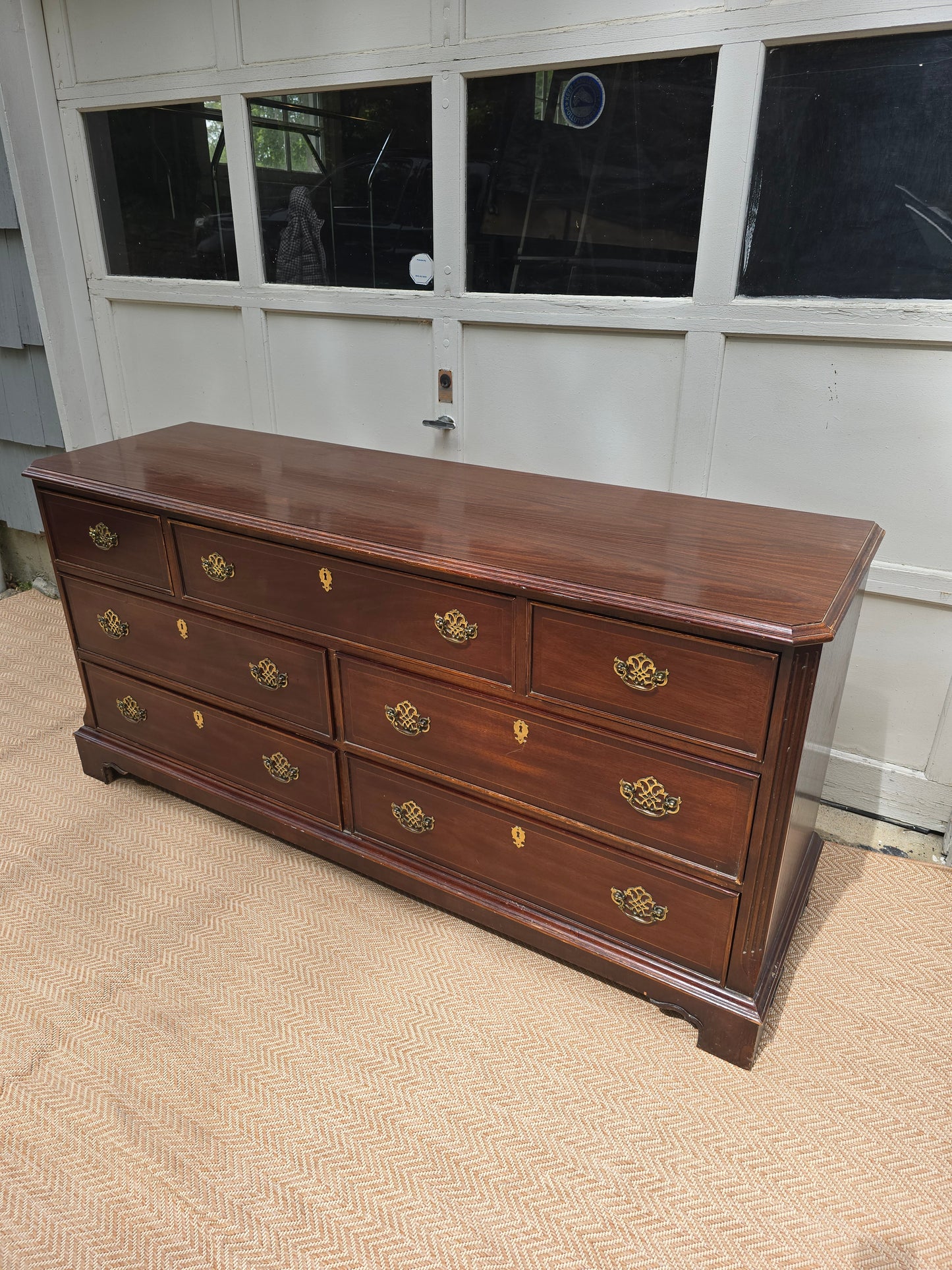 Vintage American of Martinsville Dresser: Solid Mahogany 9-Drawer Chest with Brass Hardware