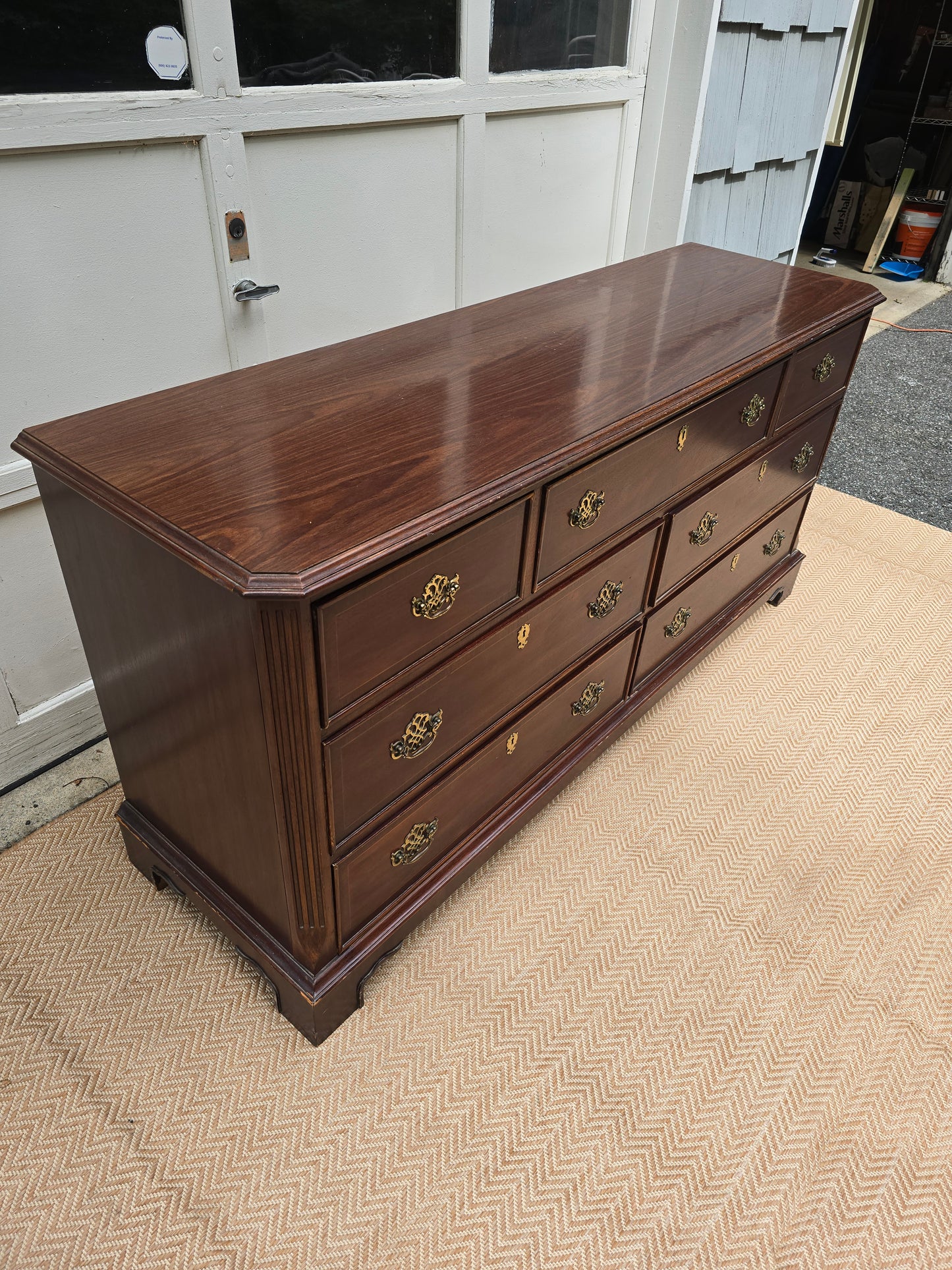 Vintage American of Martinsville Dresser: Solid Mahogany 9-Drawer Chest with Brass Hardware