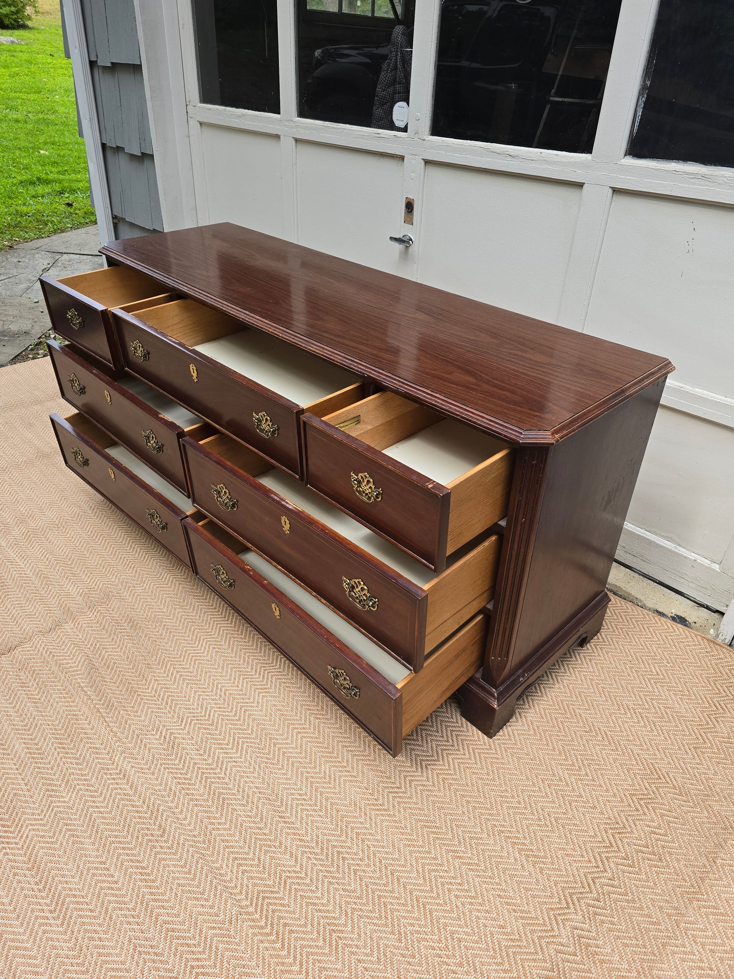 Vintage American of Martinsville Dresser: Solid Mahogany 9-Drawer Chest with Brass Hardware