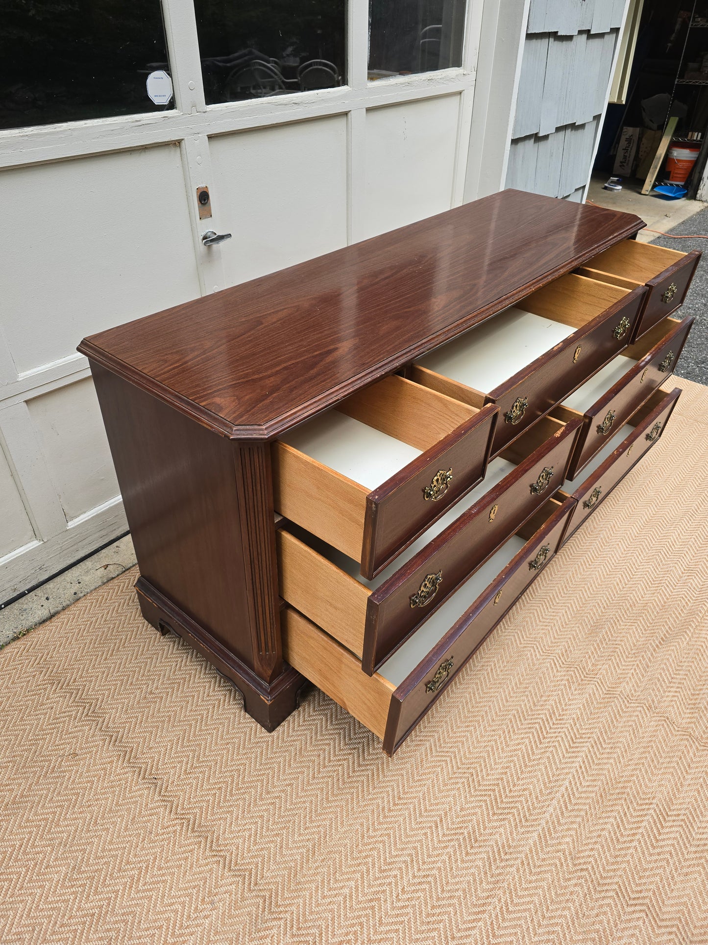 Vintage American of Martinsville Dresser: Solid Mahogany 9-Drawer Chest with Brass Hardware