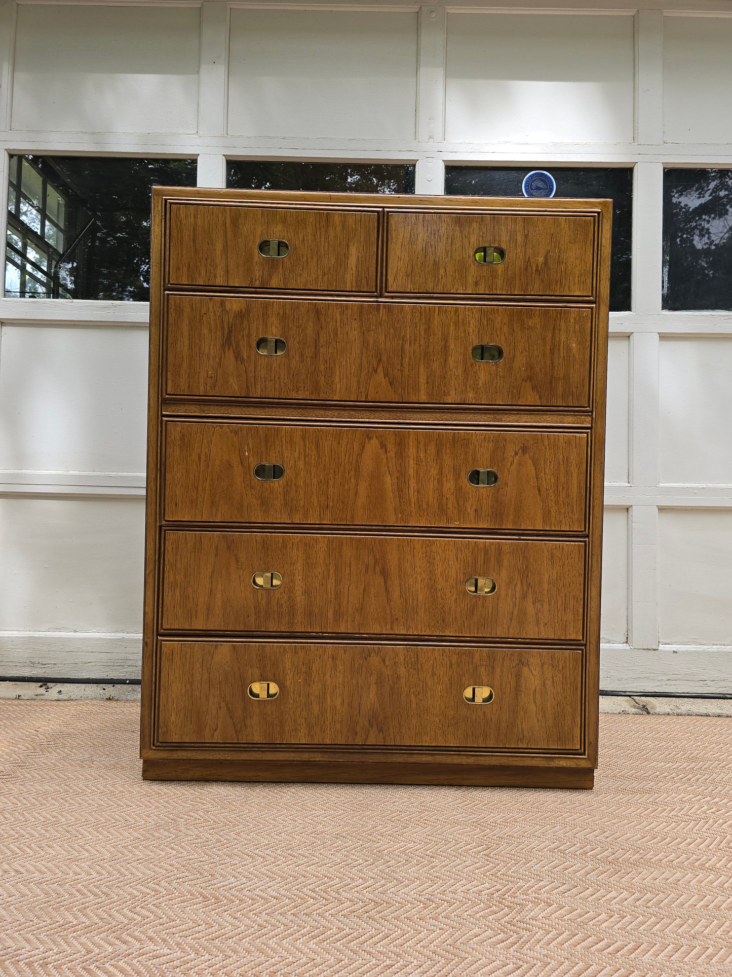 Vintage Boho Drexel Tall Campaign Chest of Drawers
