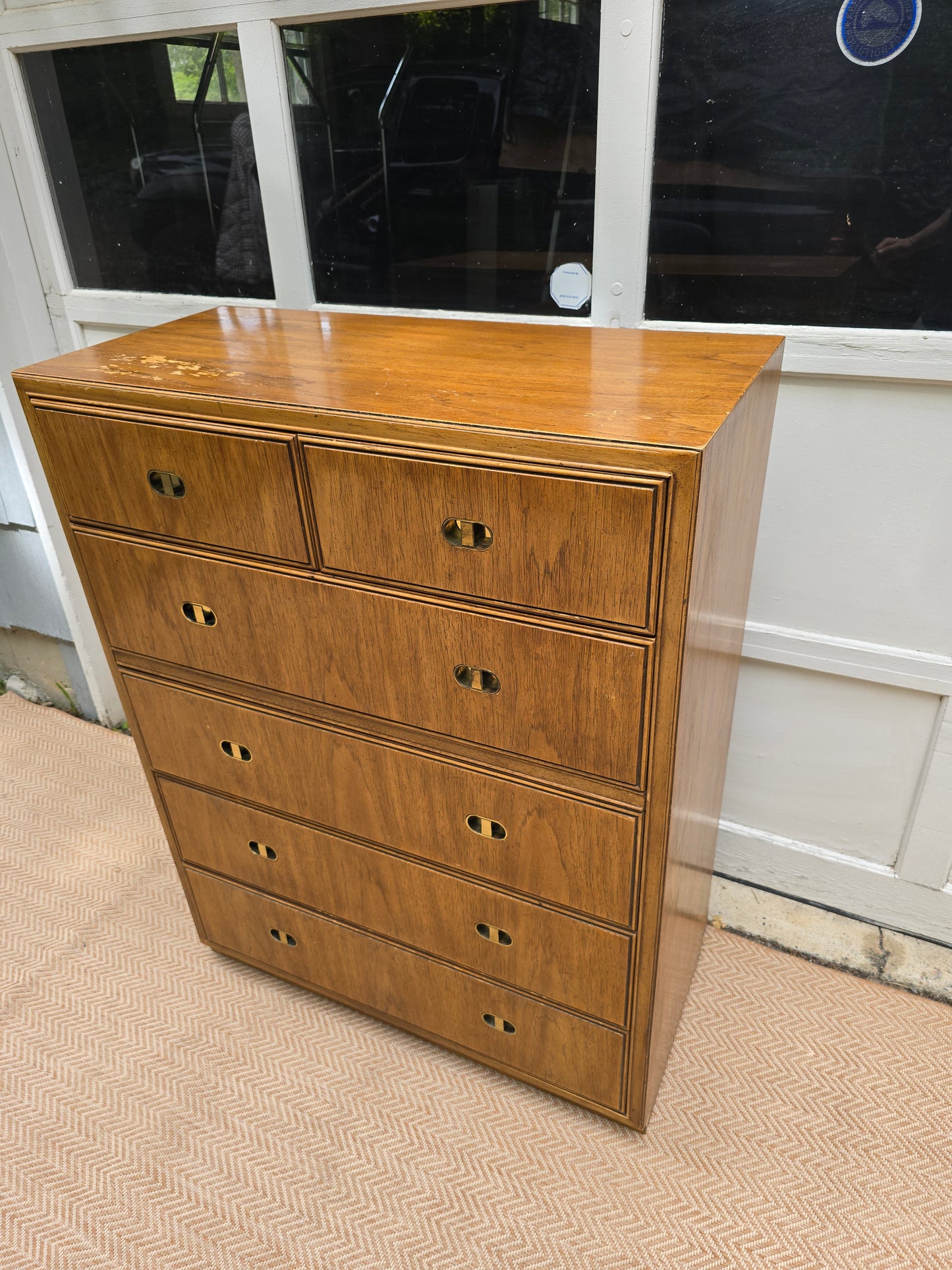 Vintage Boho Drexel Tall Campaign Chest of Drawers