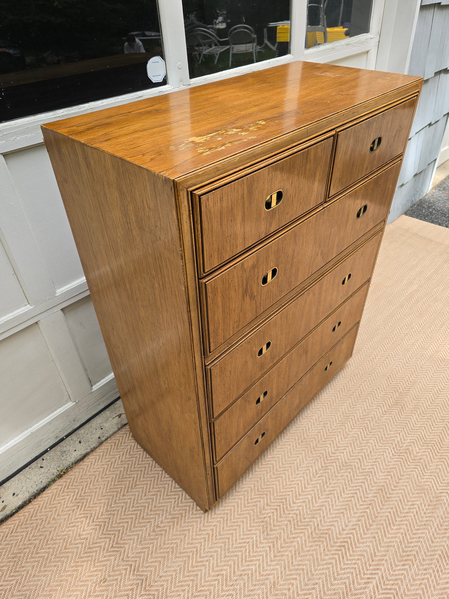 Vintage Boho Drexel Tall Campaign Chest of Drawers