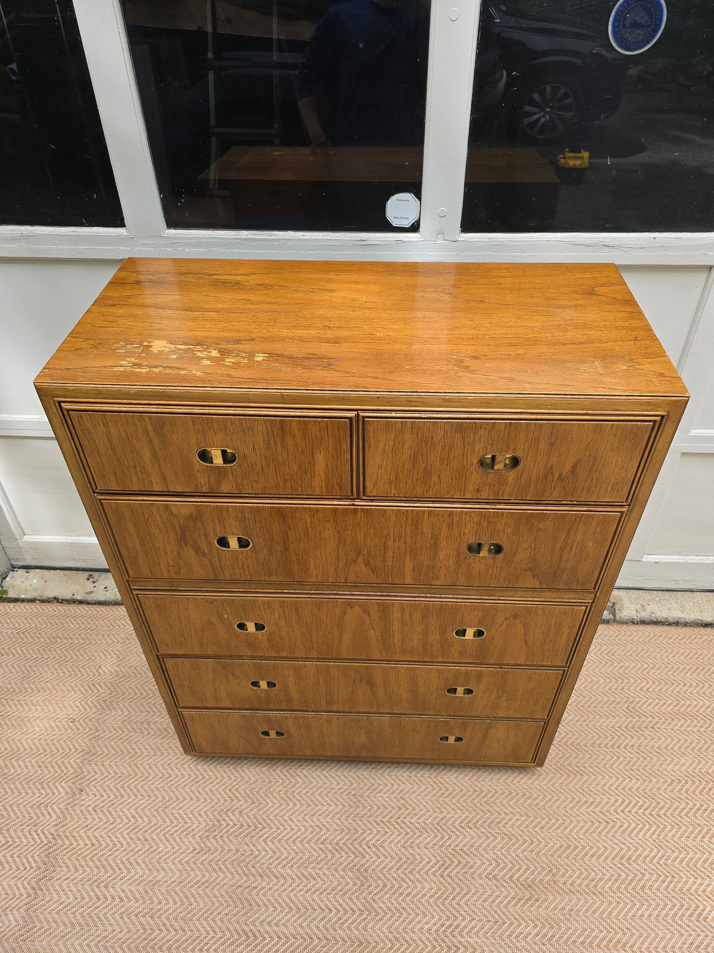 Vintage Boho Drexel Tall Campaign Chest of Drawers