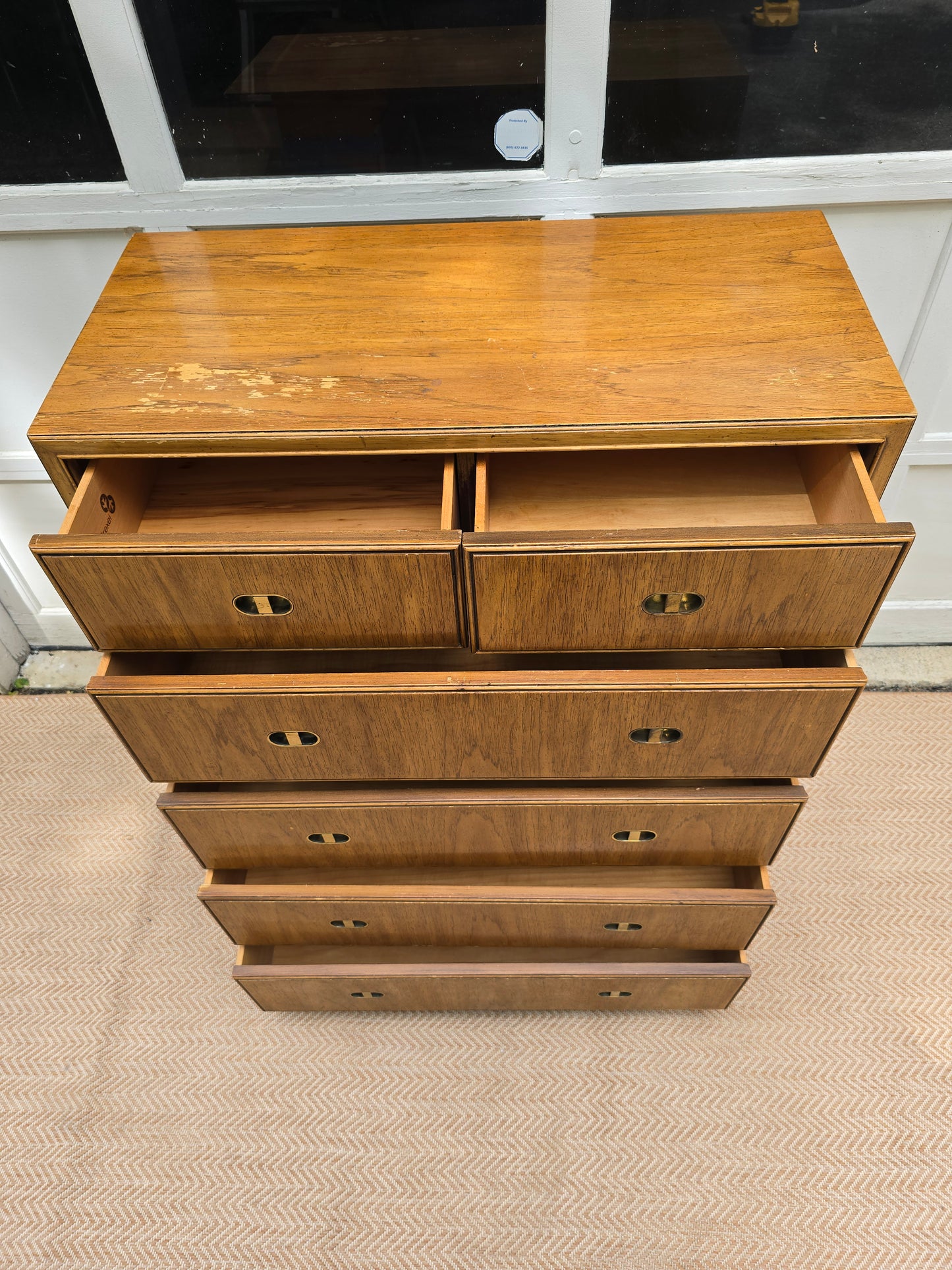Vintage Boho Drexel Tall Campaign Chest of Drawers