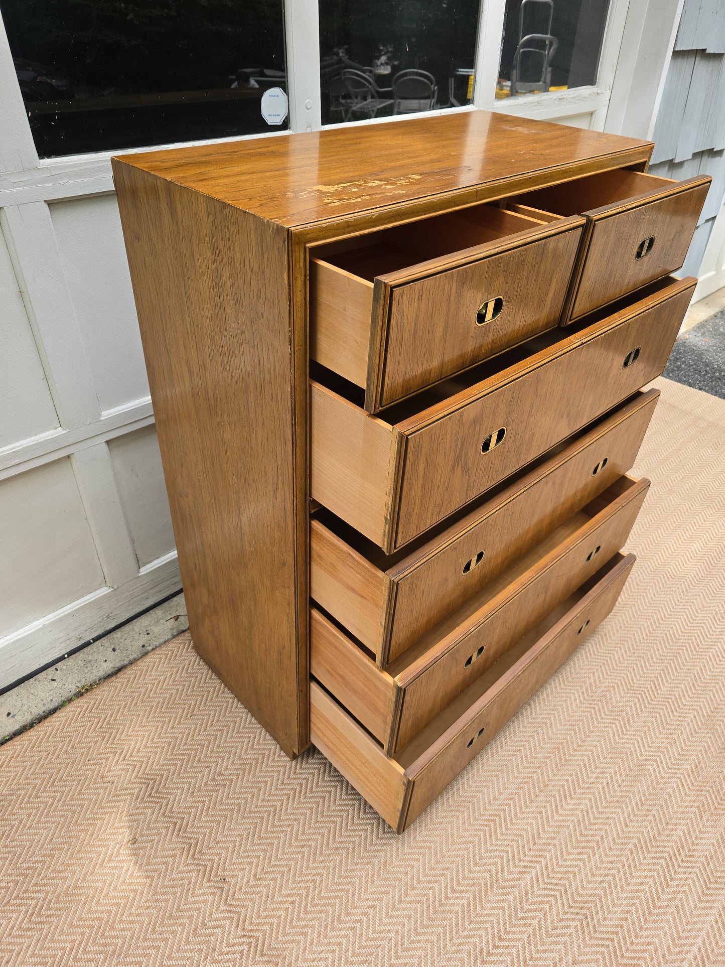 Vintage Boho Drexel Tall Campaign Chest of Drawers