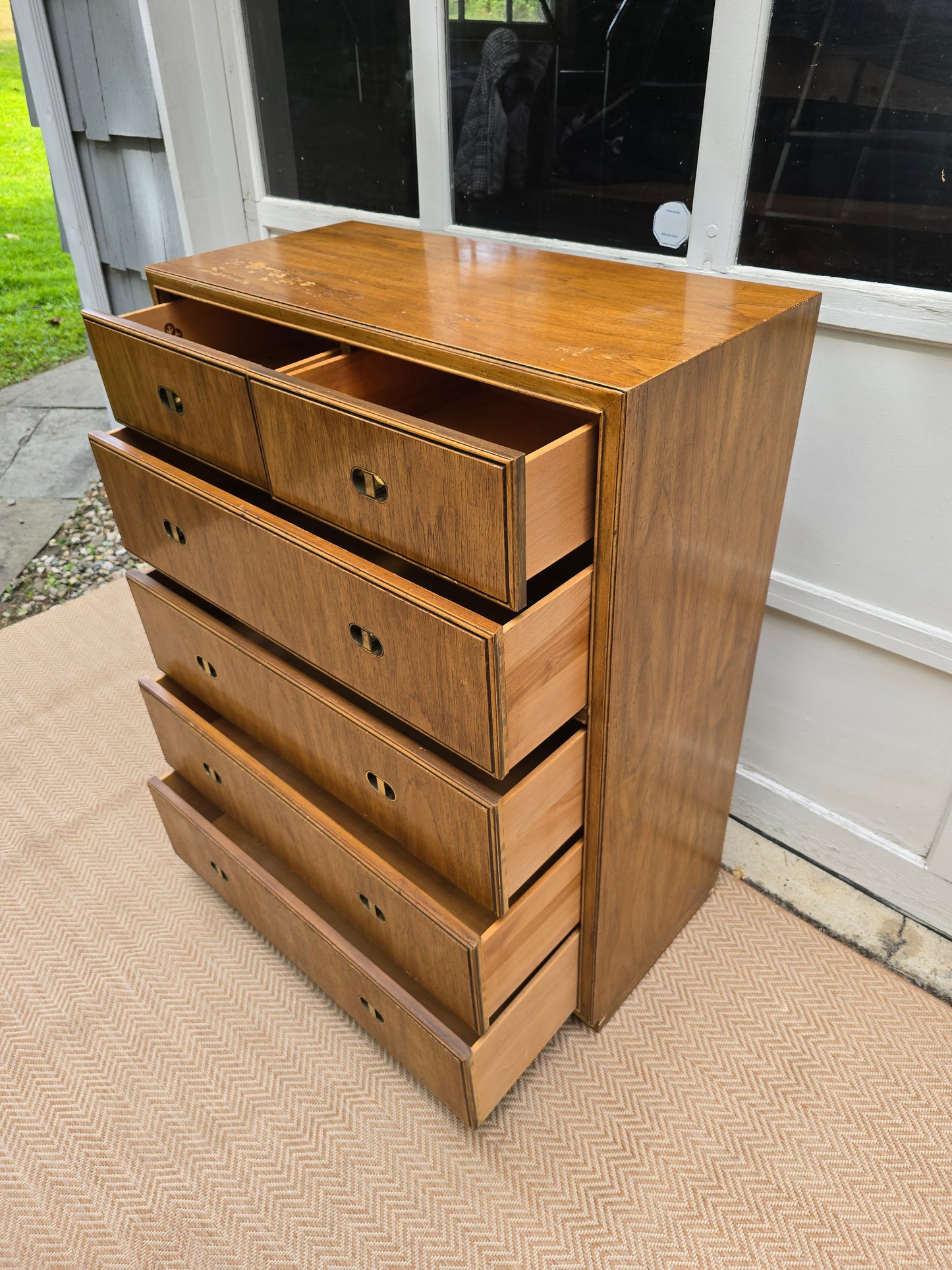 Vintage Boho Drexel Tall Campaign Chest of Drawers