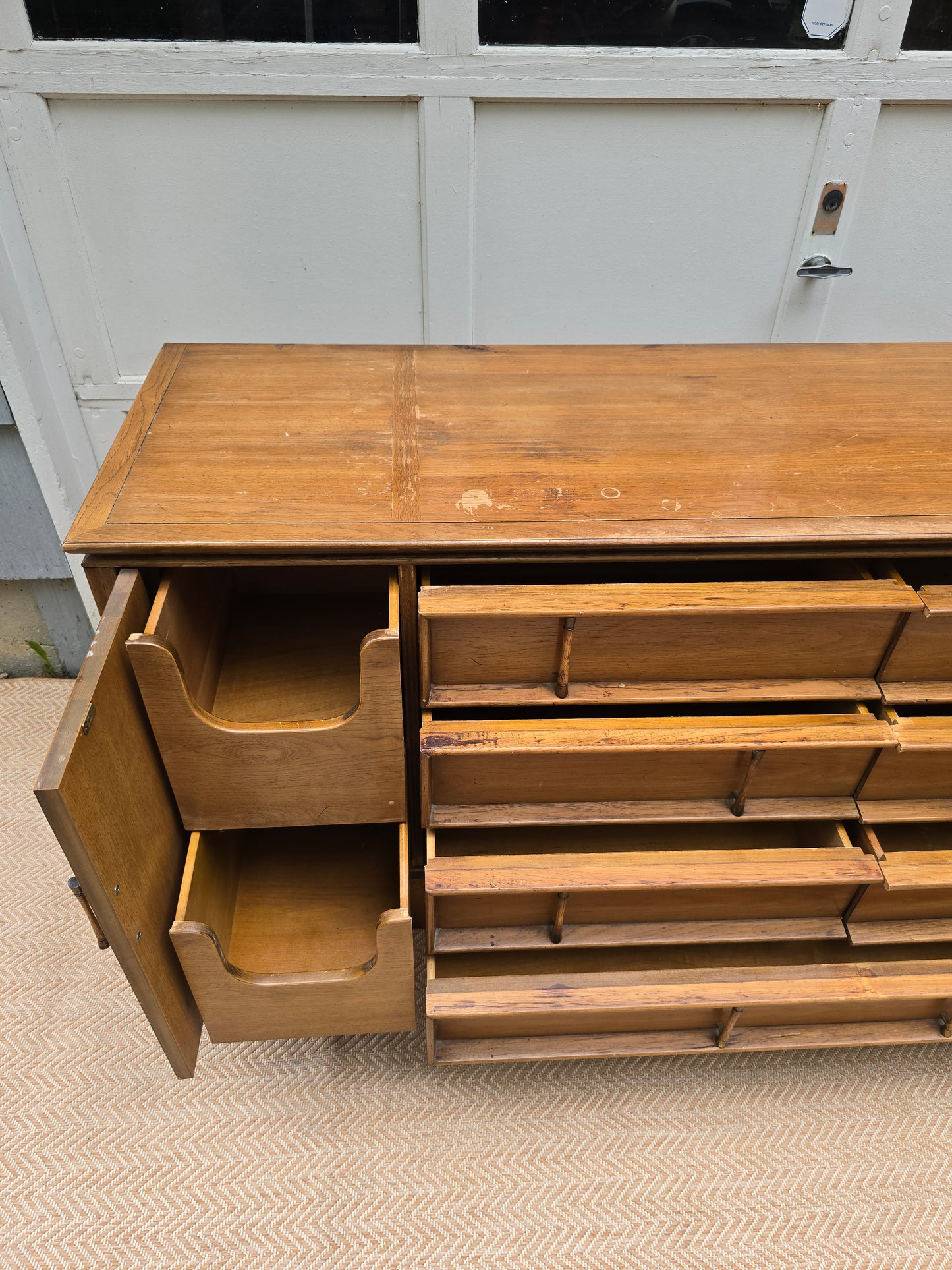 1960s Thomasville Tamerlane Hollywood Regency Burled Wood Credenza Sideboard