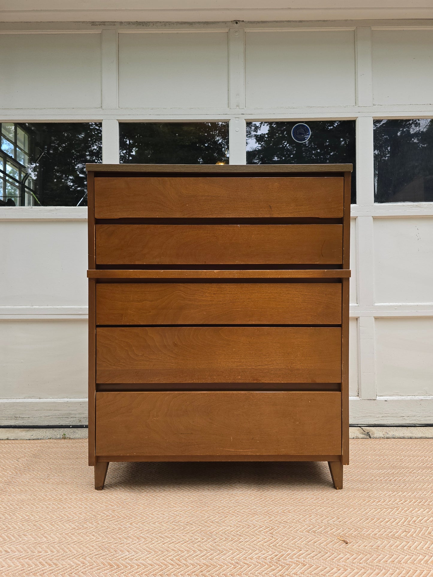 Mid-Century Modern Walnut 5-Drawer Dresser, Minimalist Design by Stanley