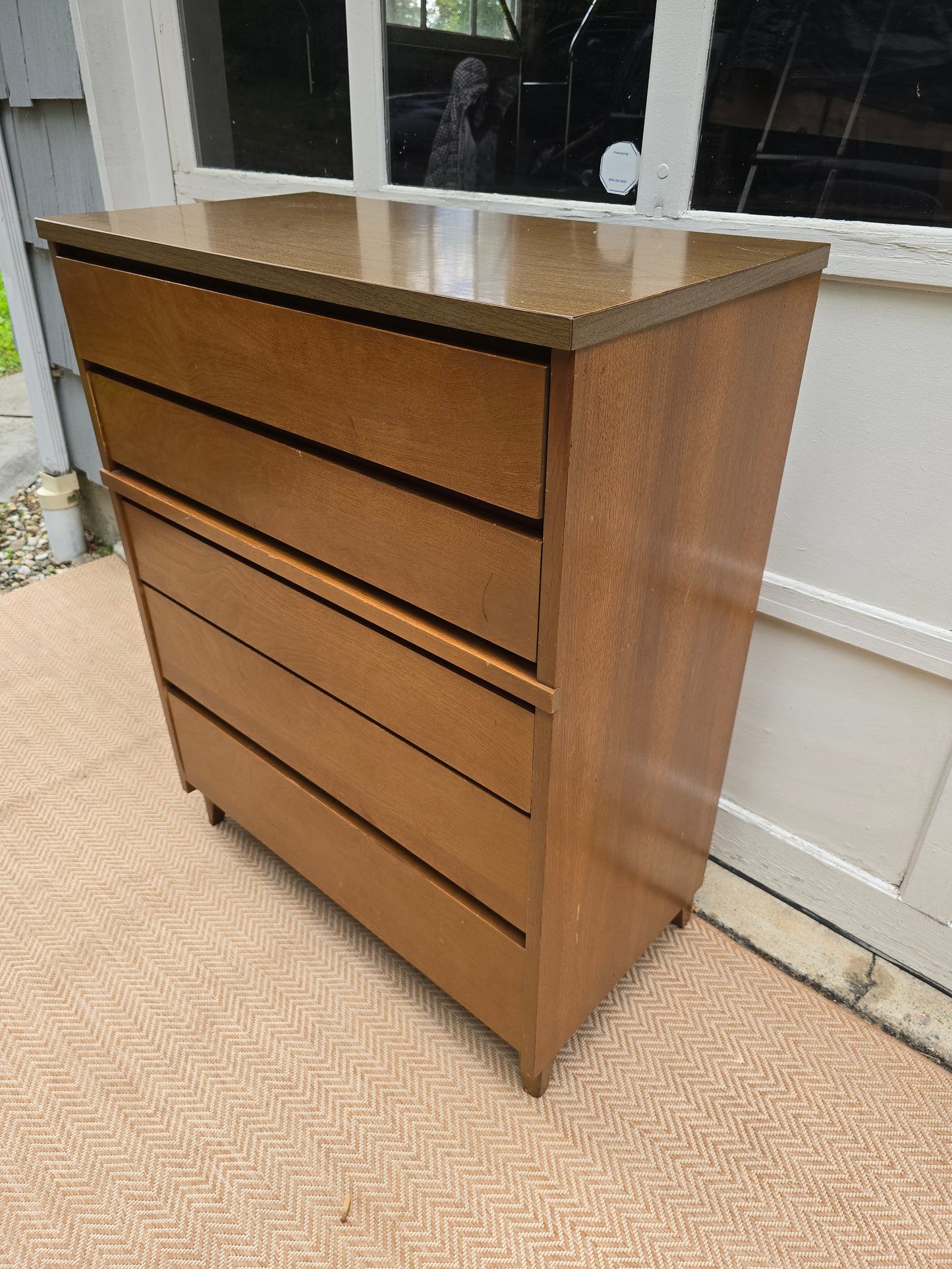 Mid-Century Modern Walnut 5-Drawer Dresser, Minimalist Design by Stanley