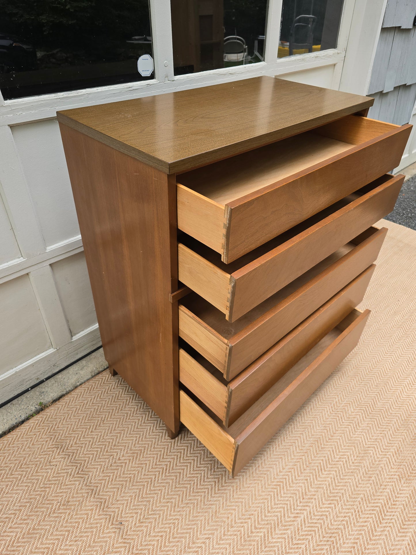 Mid-Century Modern Walnut 5-Drawer Dresser, Minimalist Design by Stanley