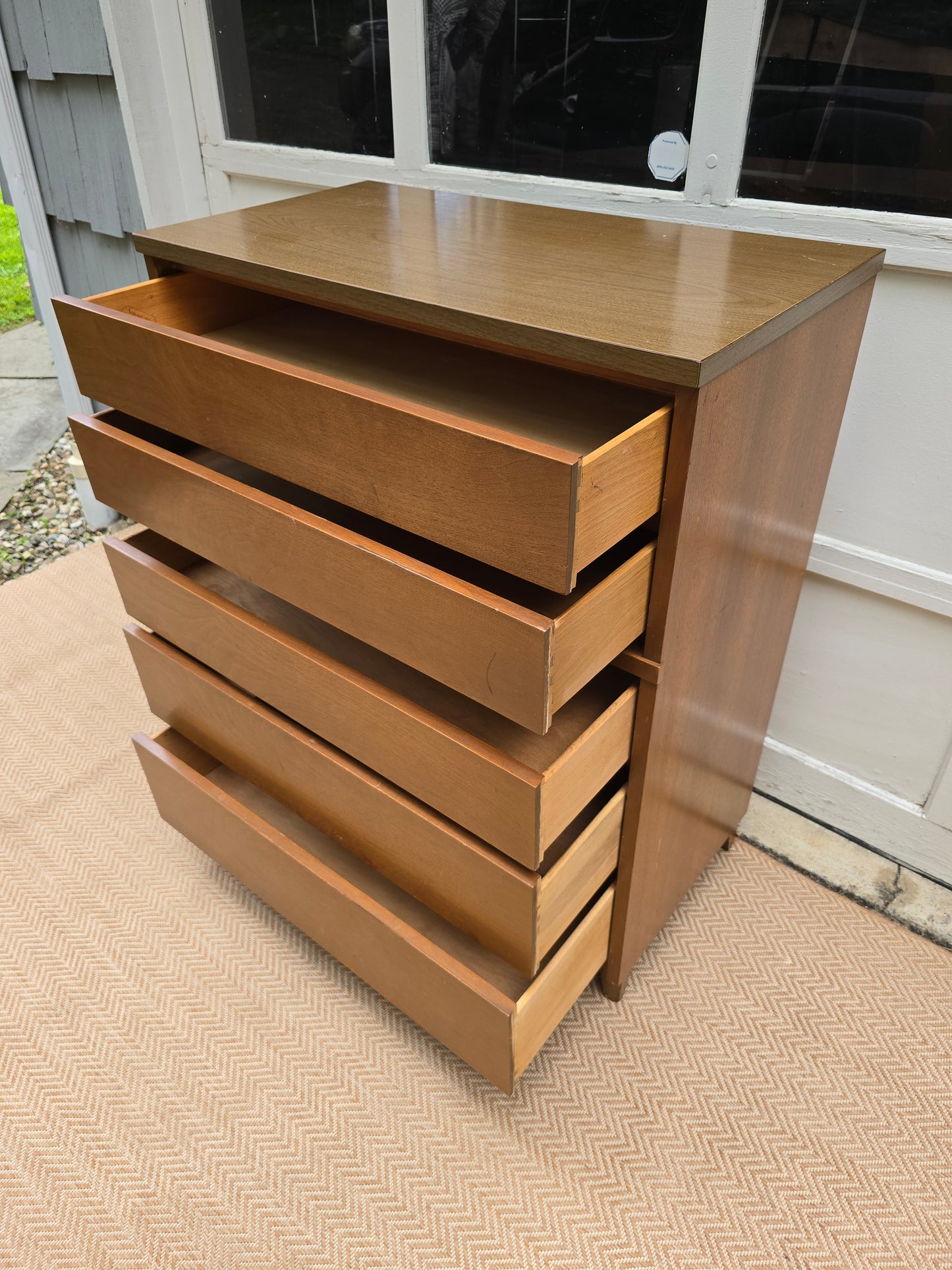 Mid-Century Modern Walnut 5-Drawer Dresser, Minimalist Design by Stanley