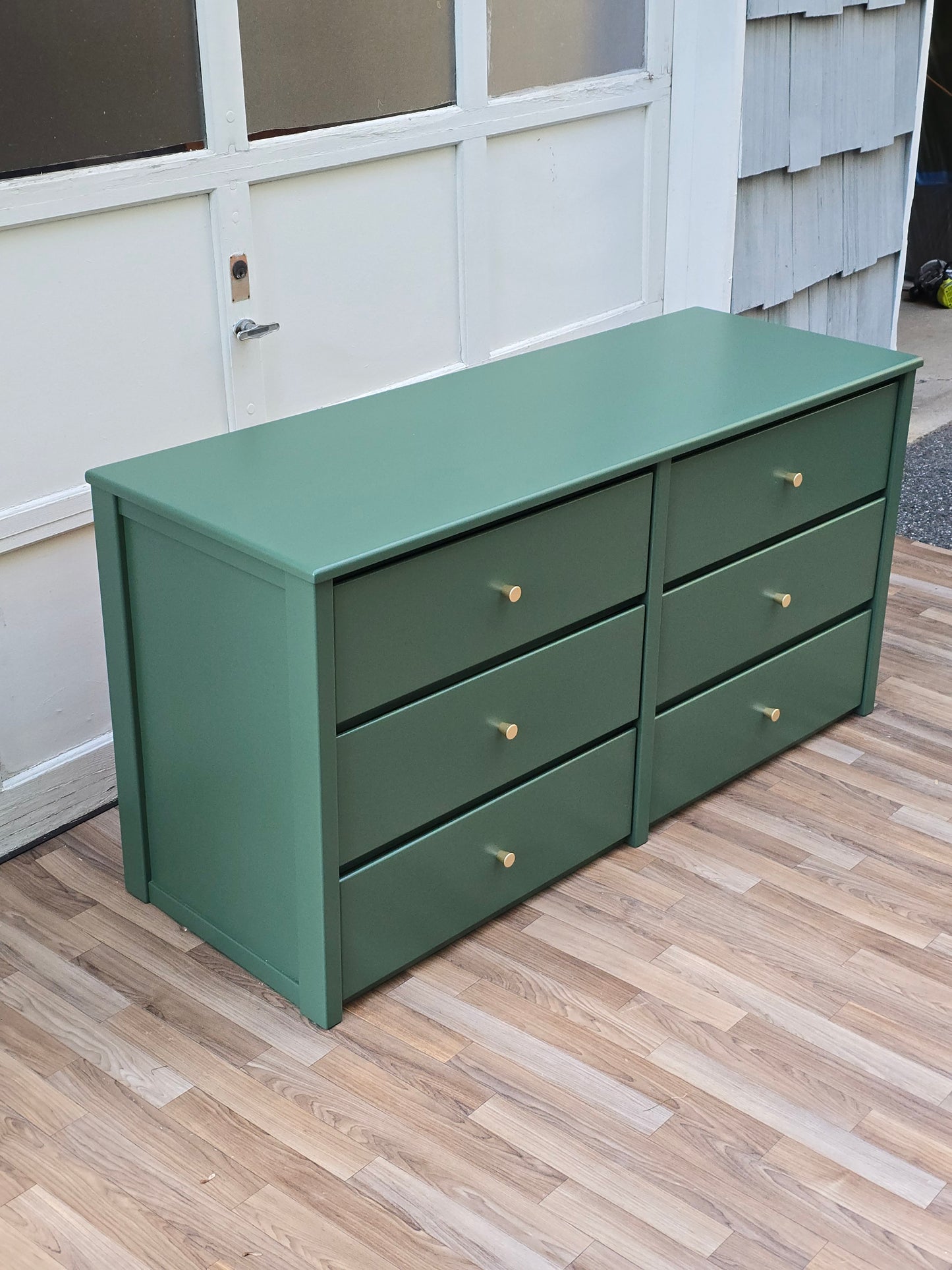Greenfield Double Dresser – Hand-Refinished in Botanical Green with Brass Knobs