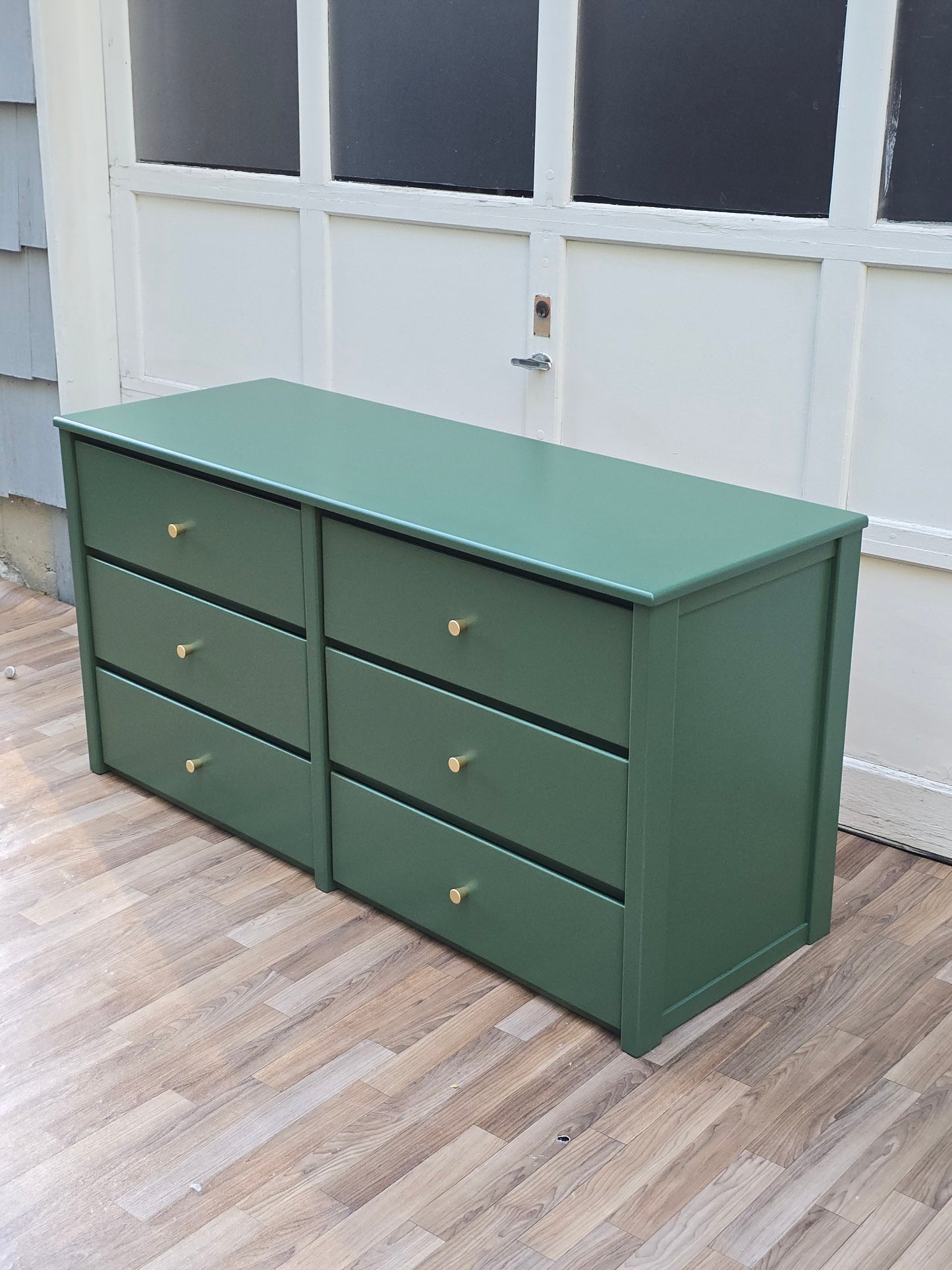 Greenfield Double Dresser – Hand-Refinished in Botanical Green with Brass Knobs