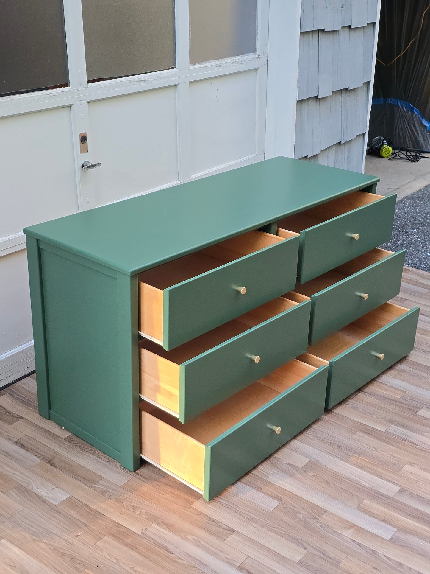 Greenfield Double Dresser – Hand-Refinished in Botanical Green with Brass Knobs