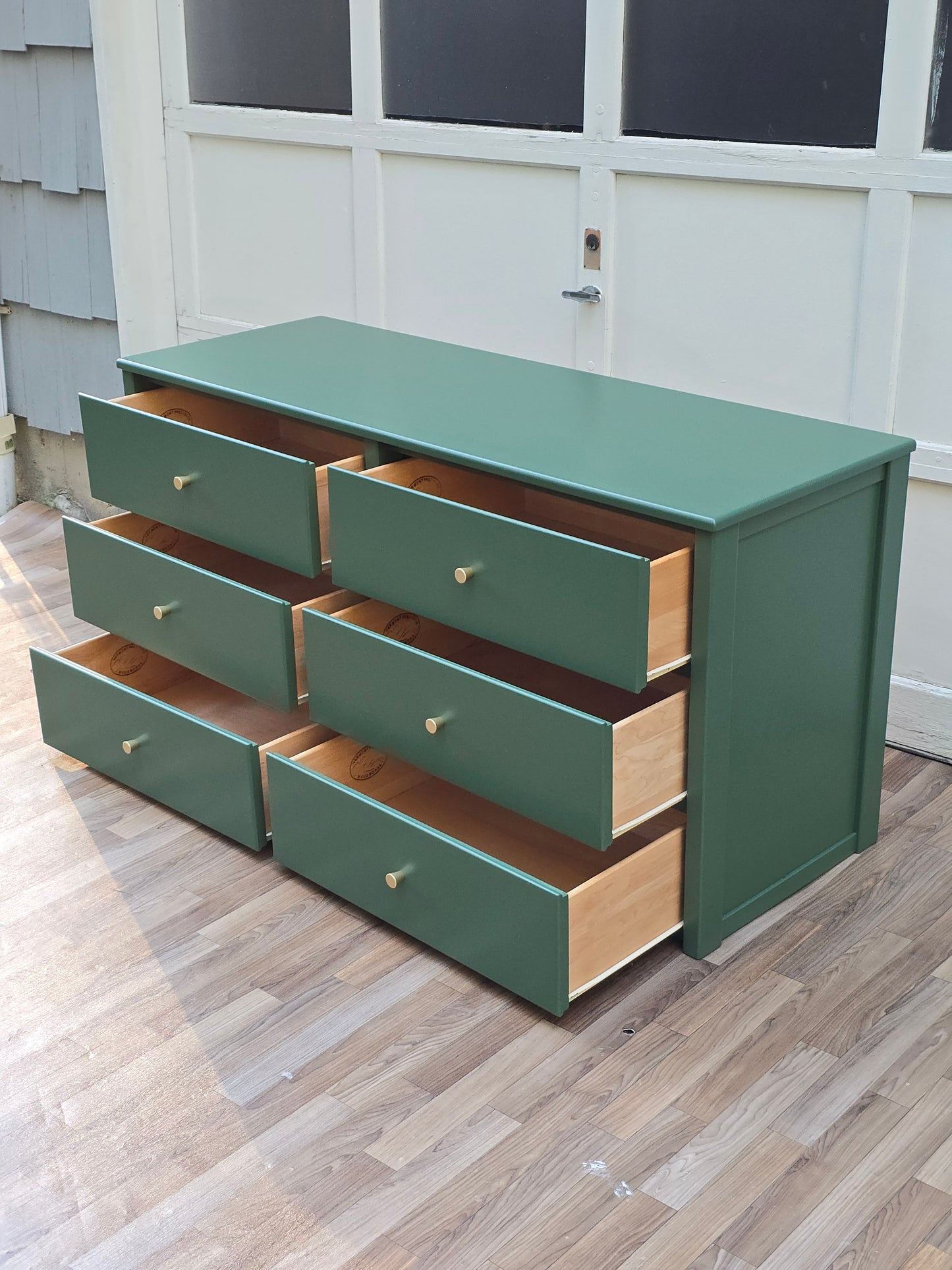 Greenfield Double Dresser – Hand-Refinished in Botanical Green with Brass Knobs