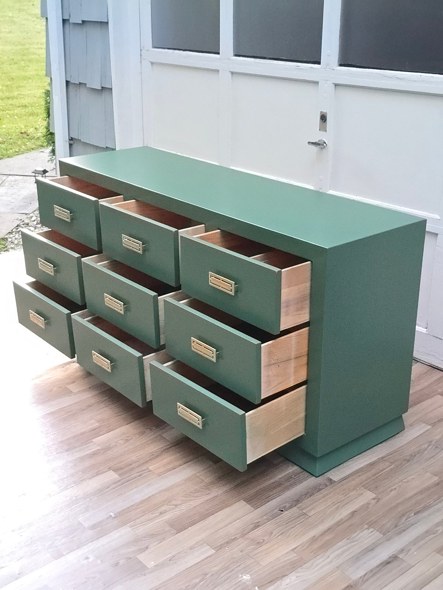 Campaign Dresser – Vintage-Inspired 9-Drawer Chest in Botanical Green