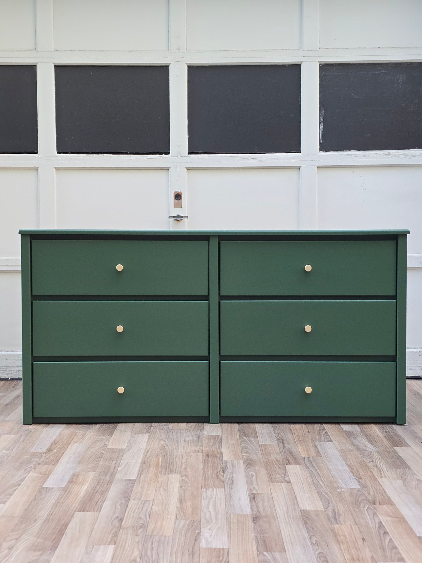 Greenfield Double Dresser – Hand-Refinished in Botanical Green with Brass Knobs