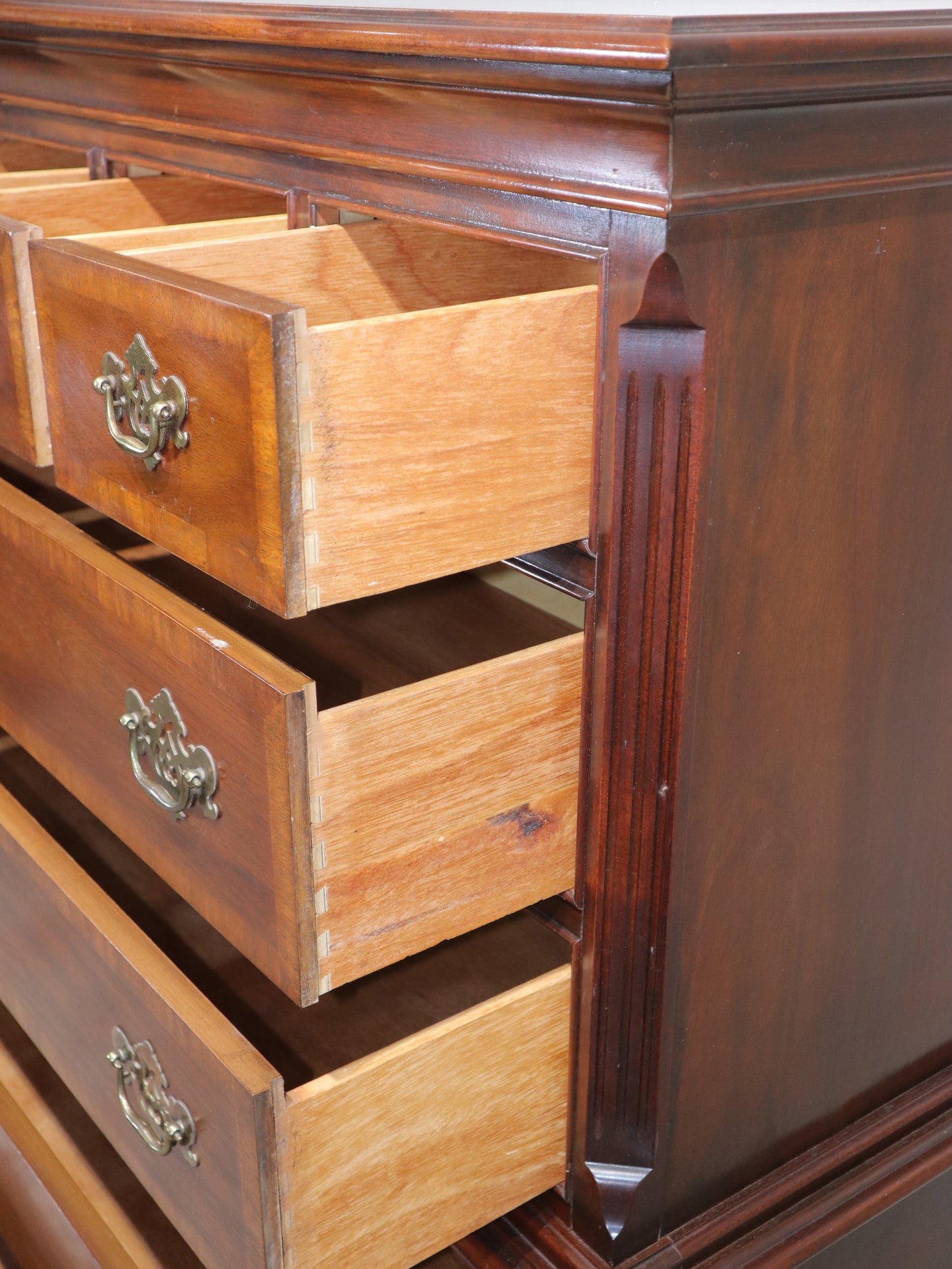 Dixie Highboy Dresser – Solid Wood Chest-on-Chest with Brass Hardware | Vintage Tall Dresser