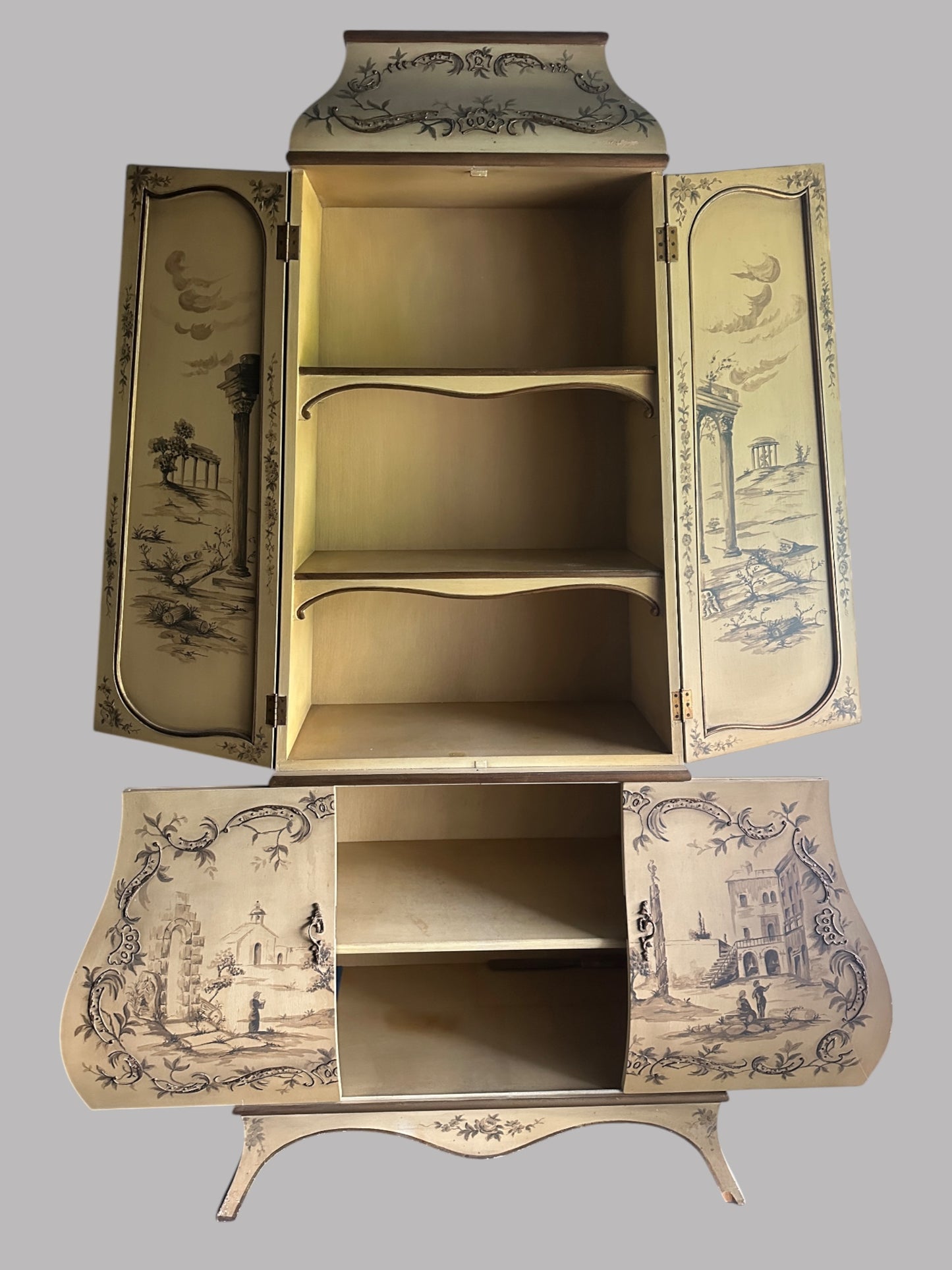 Rare Italian Hand-Painted Armoire – Vintage Gold Scenic Cabinet | ED Furniture Design