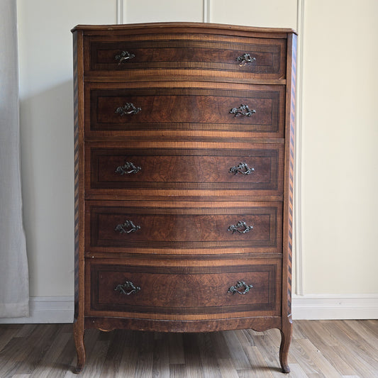 Vintage French Provincial Tallboy Dresser – Original Wood Finish