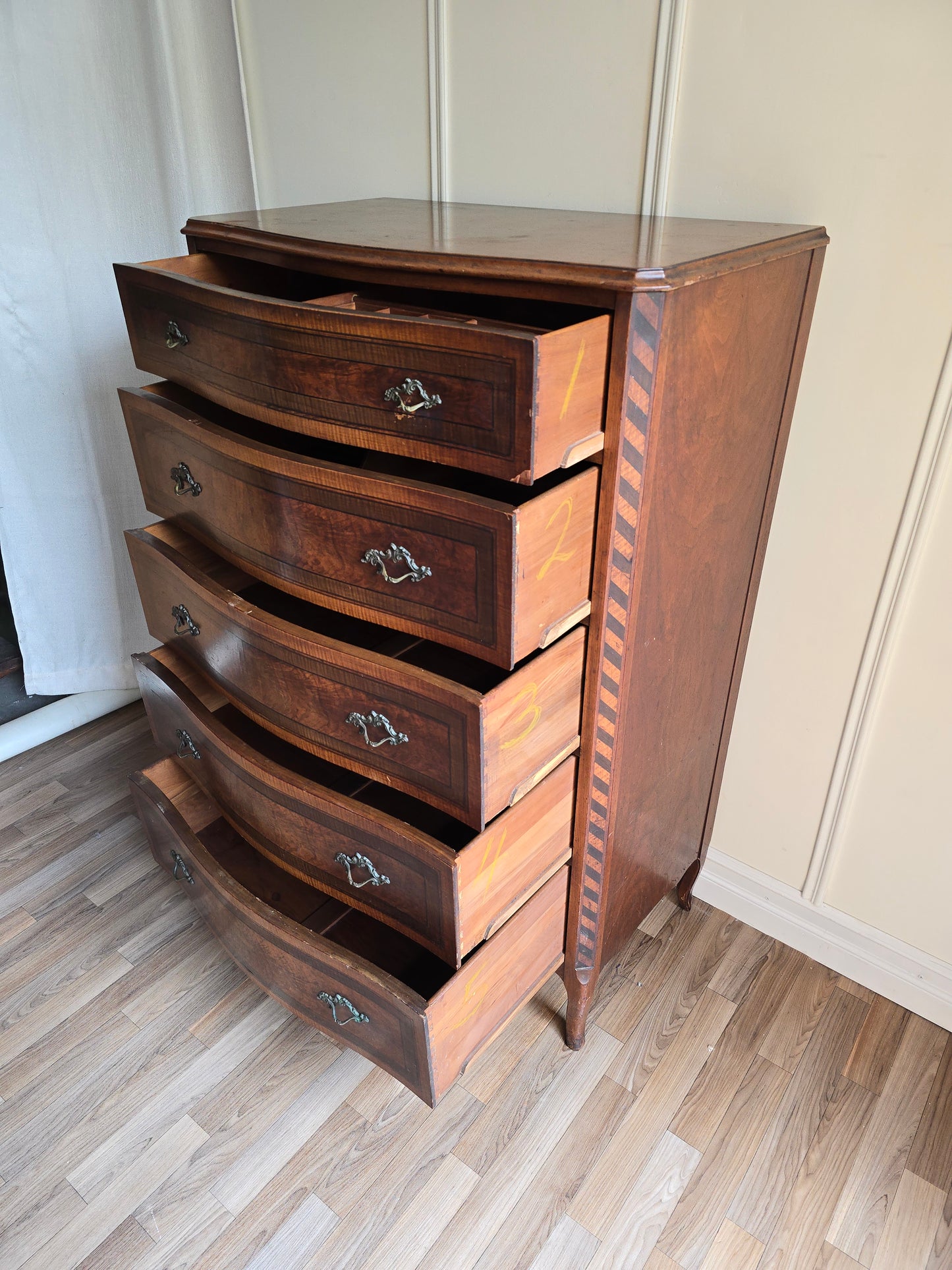 Vintage French Provincial Tallboy Dresser – Original Wood Finish