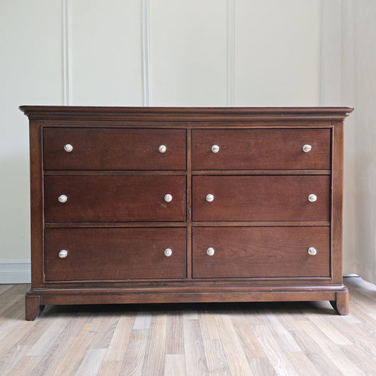 Solid Wood 6-Drawer Dresser in Rich Espresso Finish w/Modern Silver Knobs