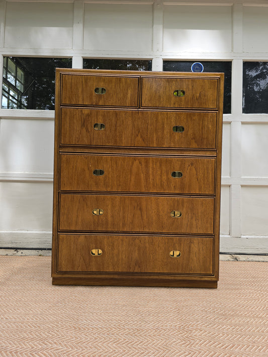 Vintage Boho Drexel Tall Campaign Chest of Drawers