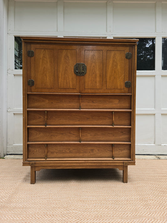 20th Century Thomasville Mystique Hollywood Regency Walnut Highboy Chest
