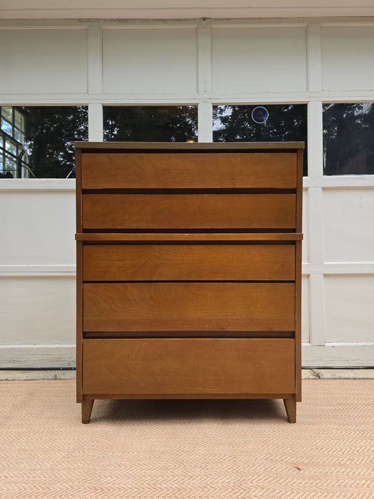 Mid-Century Modern Walnut 5-Drawer Dresser, Minimalist Design by Stanley