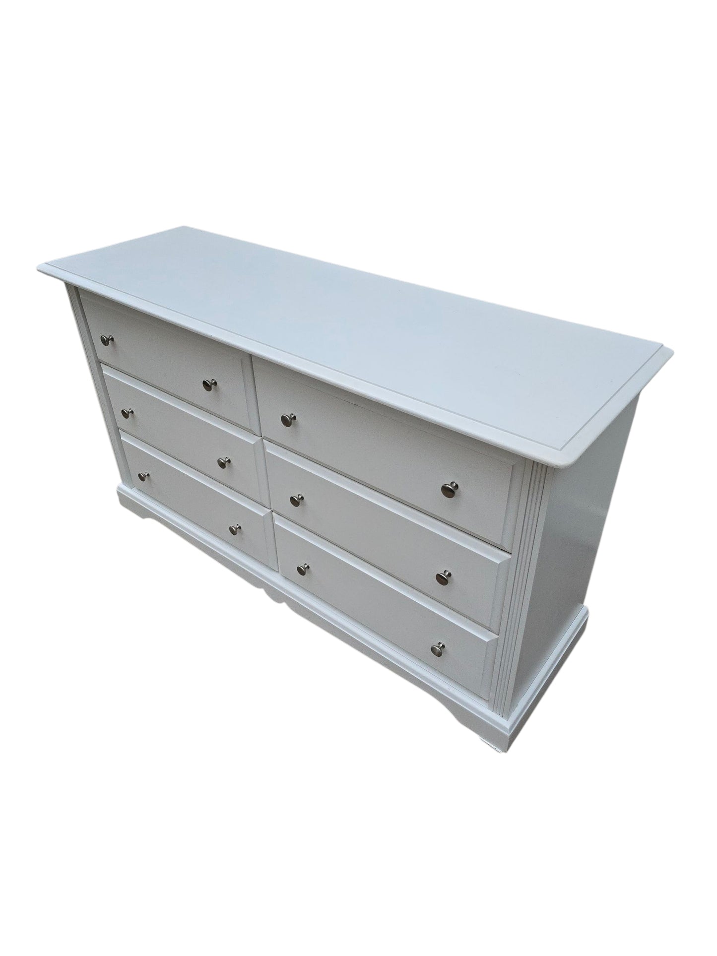 White 6-Drawer Dresser by Dutailier, Solid Wood Dresser with Nickel Knobs, Modern Farmhouse Bedroom Furniture