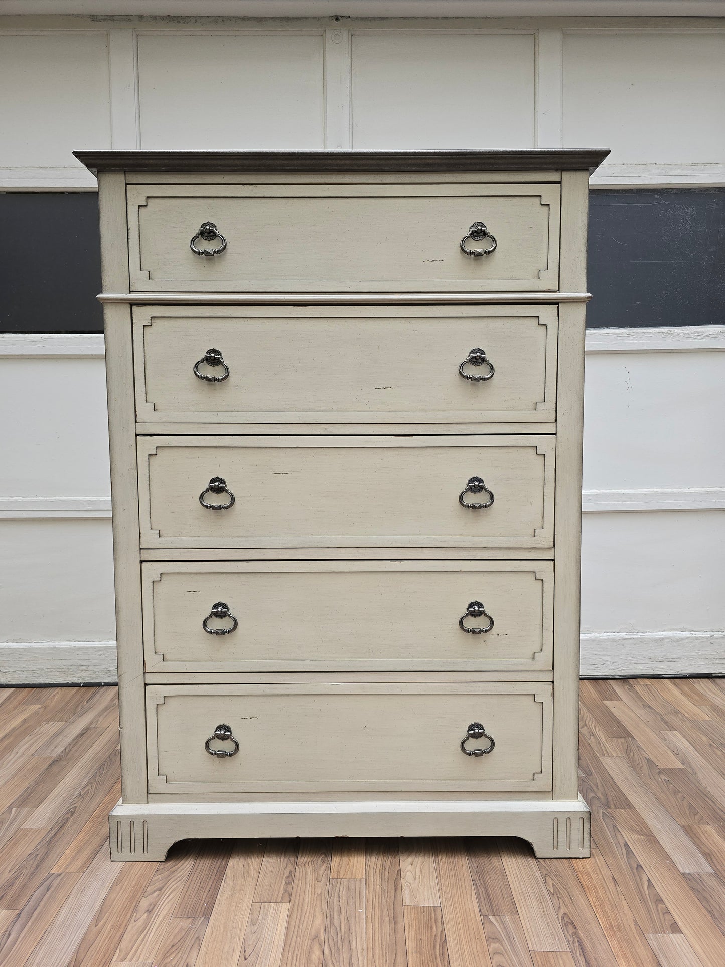 Ashbury Heirloom Chest – Hand-Refinished Vintage Five-Drawer Dresser in Antiqued Ivory